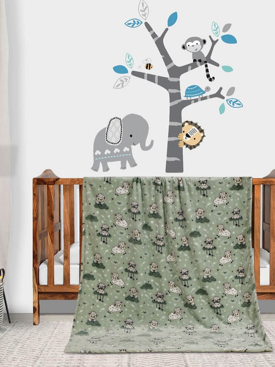 Florida Kids Green & White Printed Microfiber Summer 300 GSM Baby Blanket-picture-31