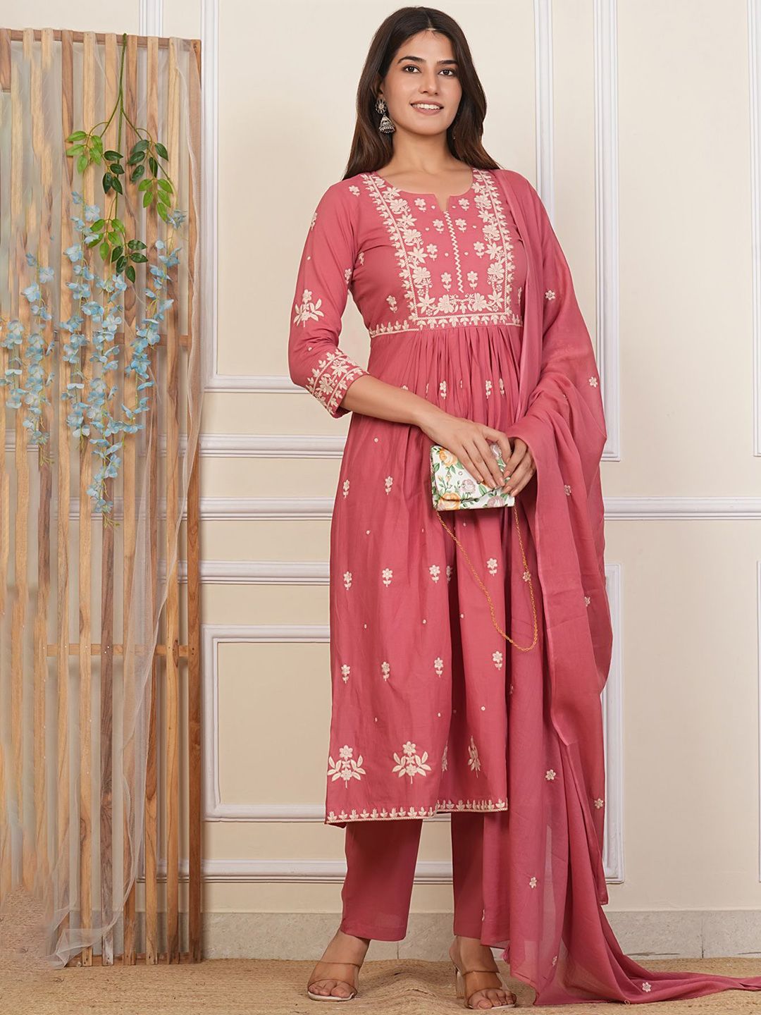 ANNAYEMA APPARELS Women Printed Cotton Anarkali Kurta with Trousers & Dupatta