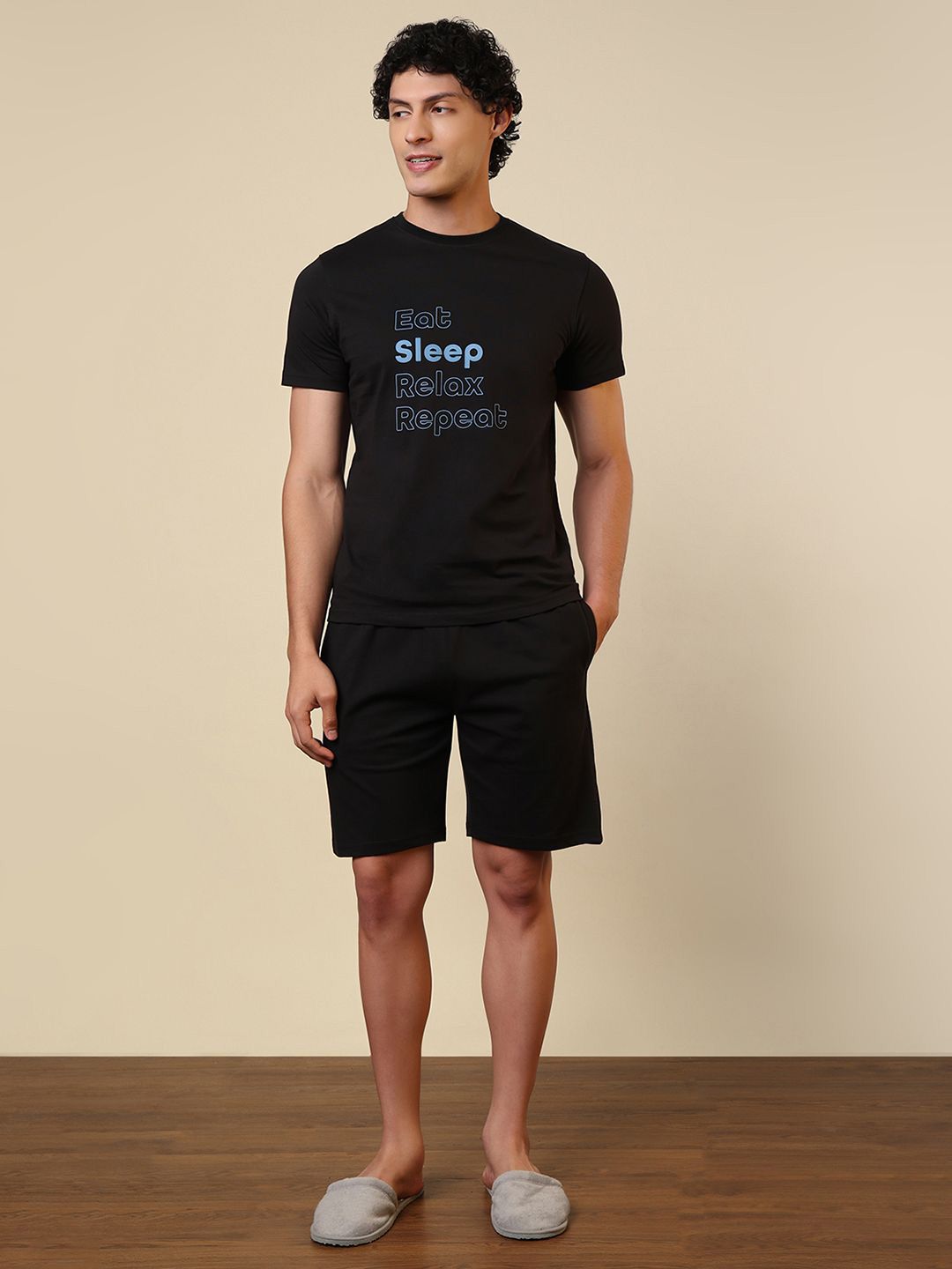 SleepZ by Raymond Printed Pure Cotton Round Neck T-Shirt & Shorts Night Suit-picture-35