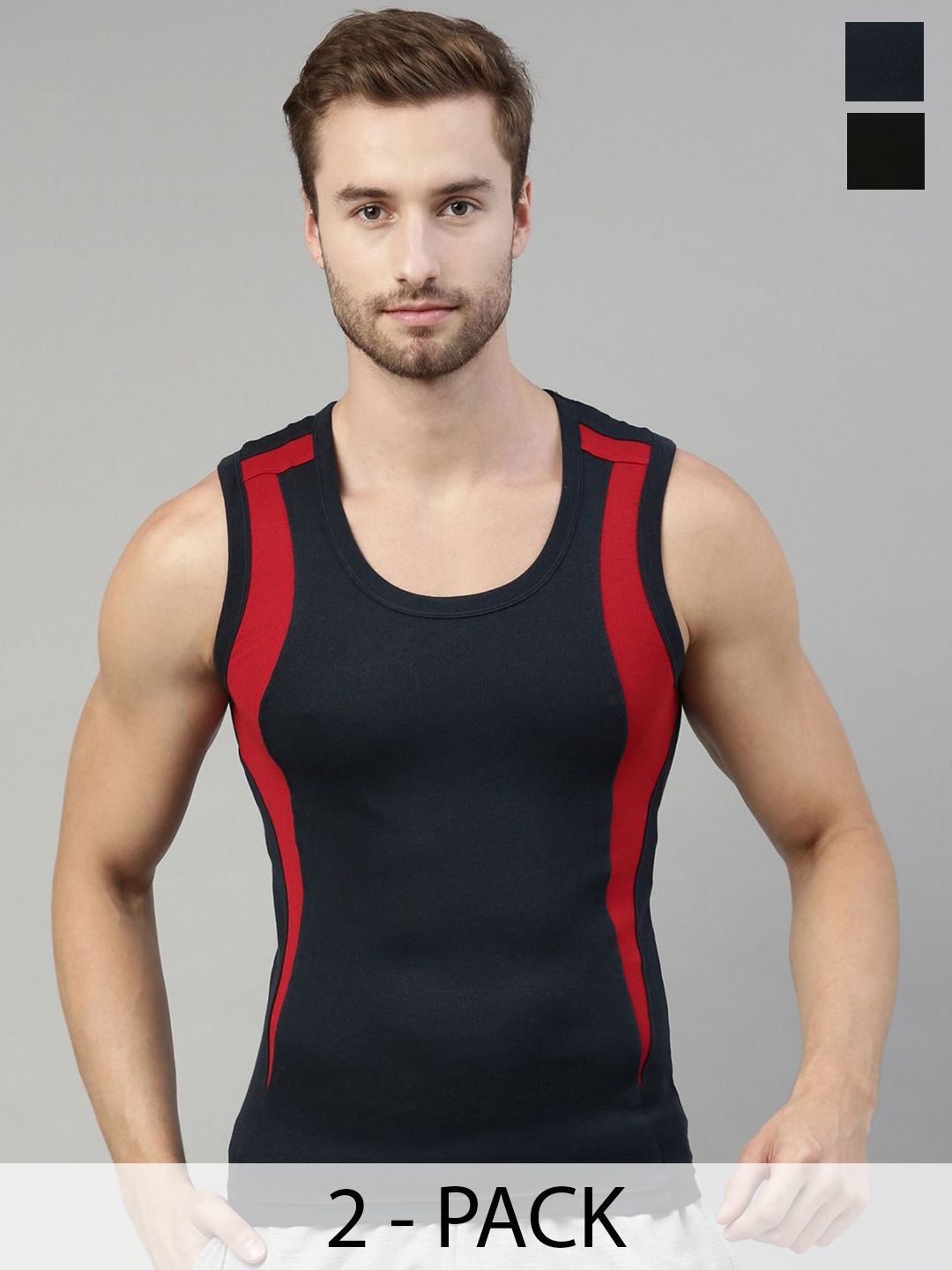 Dixcy Scott Originals 2Pc Colourblocked Pure Combed Cotton Round Neck Gym Vests-image-11