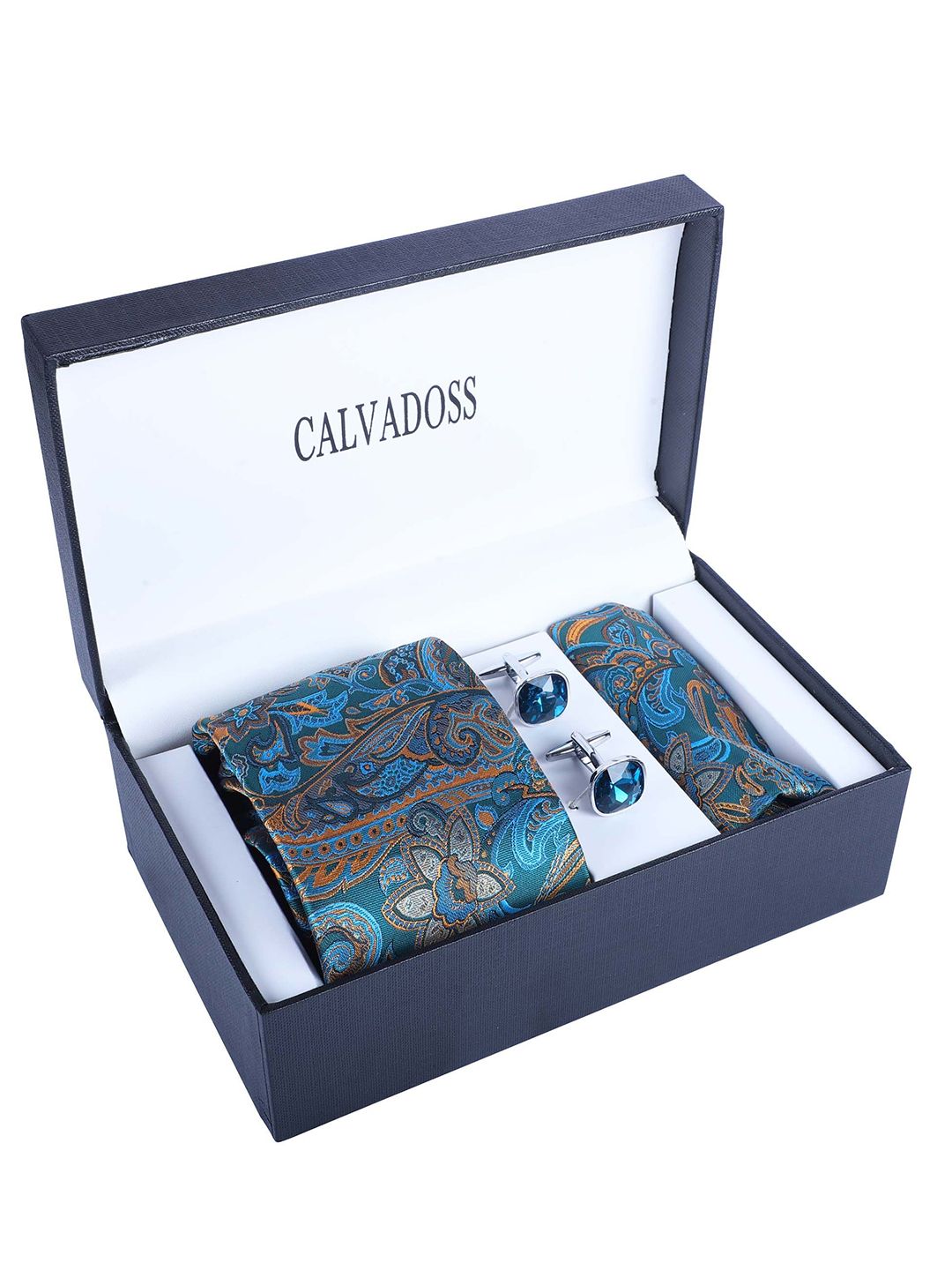 Calvadoss Men Paisley Woven Tie Pocket Square & Cufflink Accessory Gift Set-picture-25