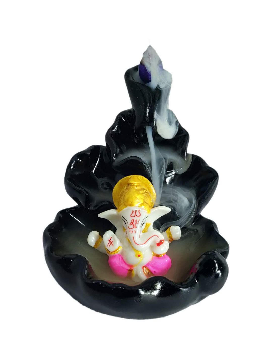 CRAFTAM Black & Orange Ganesha Idol Smoke Backflow Fountain With 10 Scented Cone-image-22