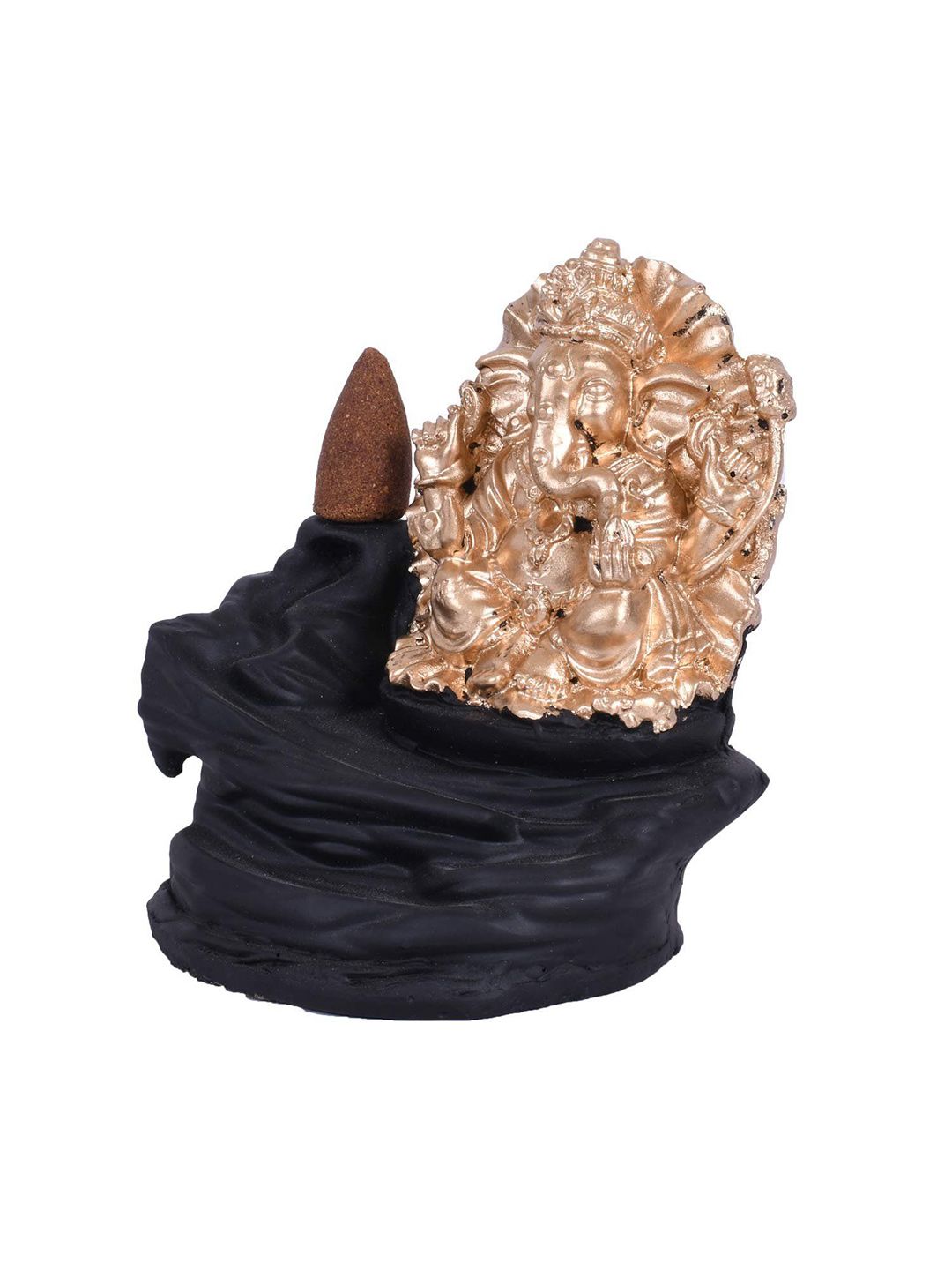 CRAFTAM Black & Beige PolyResin Ganesha Smoke Backflow Fountain With 1 Scented Cone-image-26