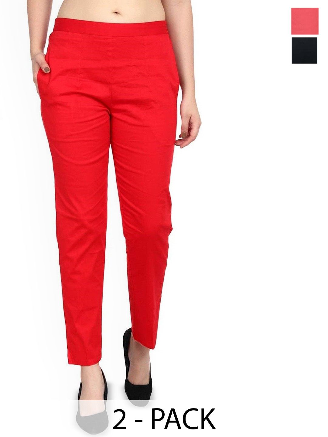 SRISARAS Women Pack of 2 Regular Fit Mid-Rise Trousers-picture-19