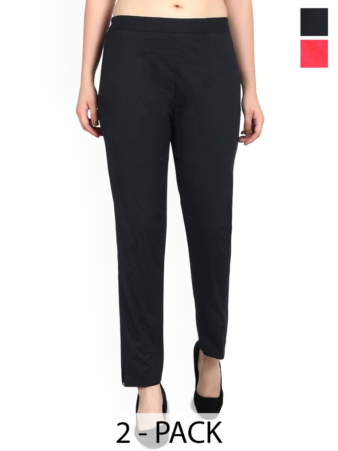 SRISARAS Women Pack Of 2 Slim Fit Cotton Chinos Trousers-picture-24