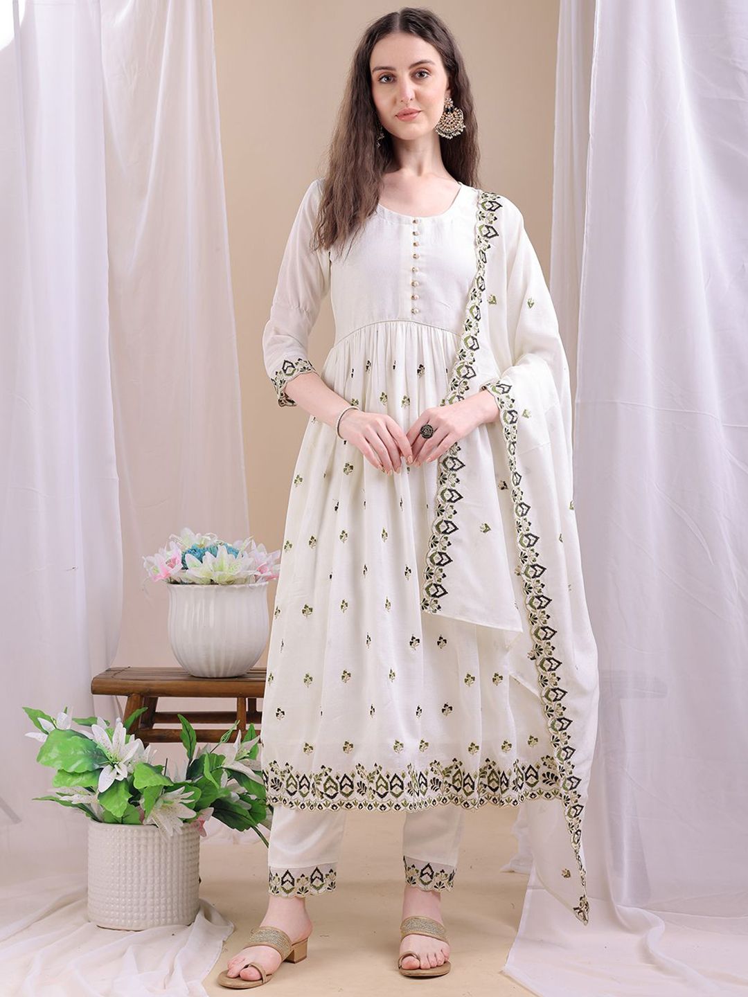 KALINI Women Ethnic Motifs Printed Anarkali Kurta with Trousers & Dupatta