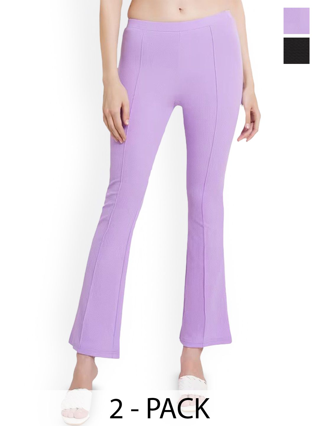 SRISARAS Women Pack Of 2 Solid Mid-Rise Bootcut Trousers-picture-13