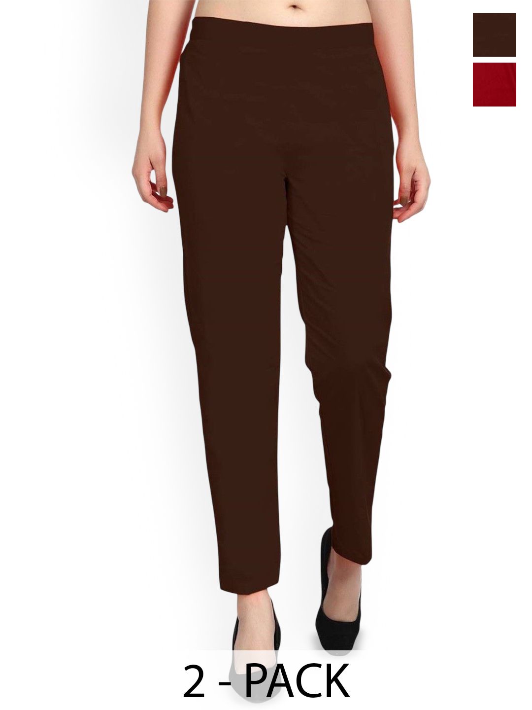 SRISARAS Women Pack of 2 Regular Fit Mid-Rise Cotton Trousers-picture-27