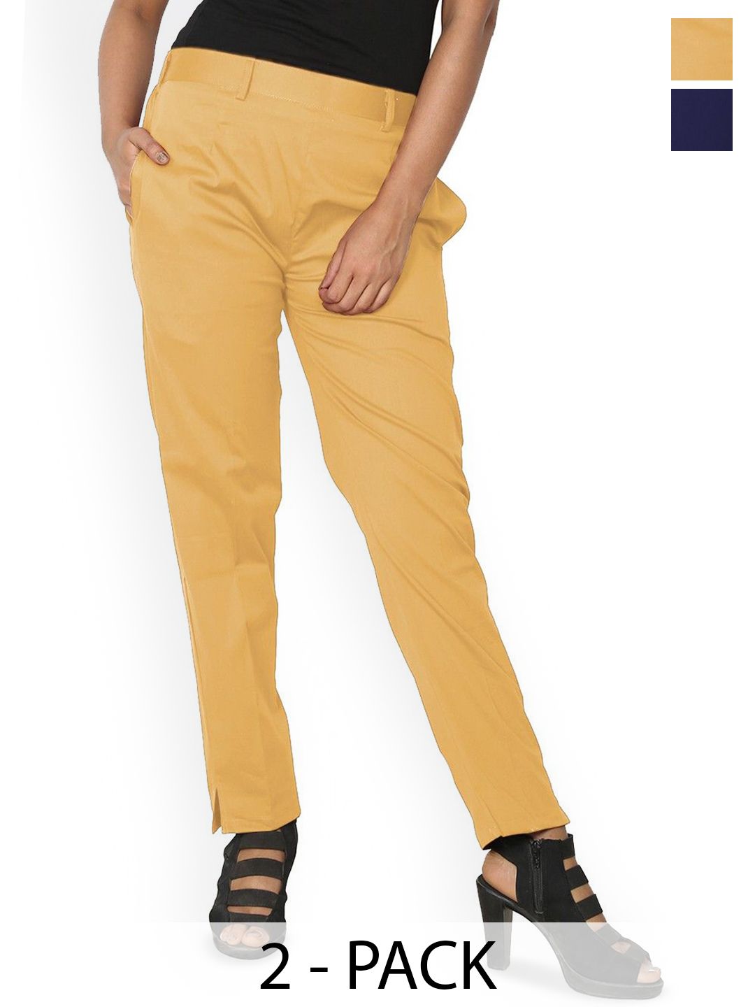 SRISARAS Women Pack of 2 Pleated Regular Fit Mid-Rise Trousers-picture-35