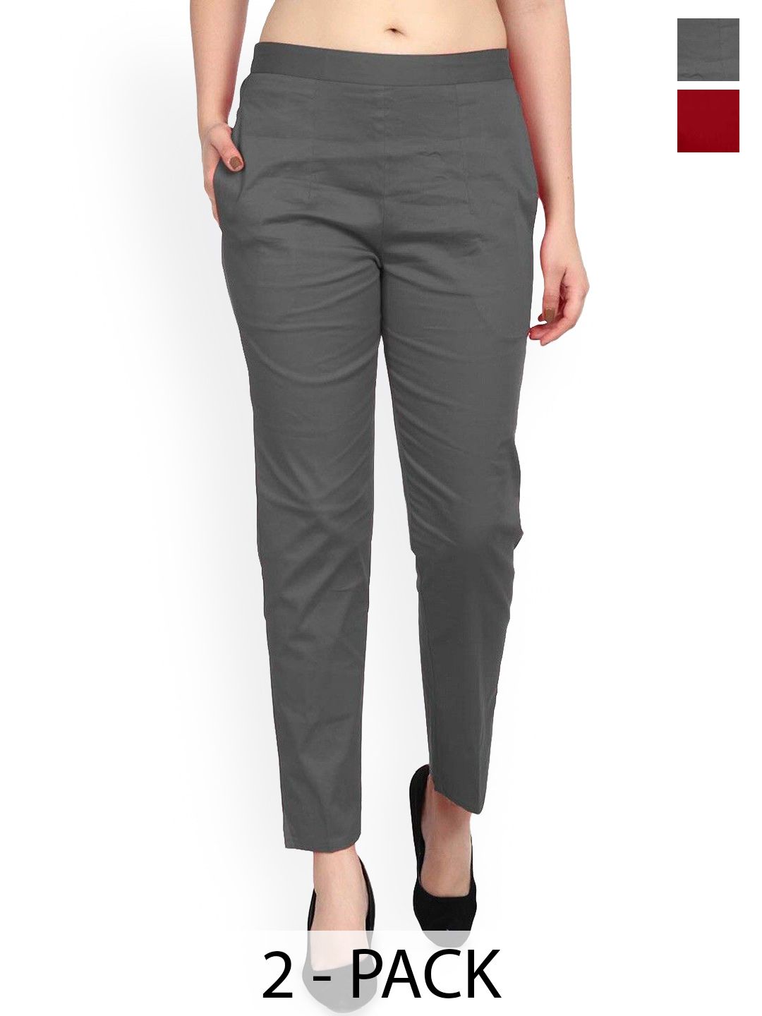 SRISARAS Women Pack of 2 Regular Fit Mid-Rise Trousers-picture-18