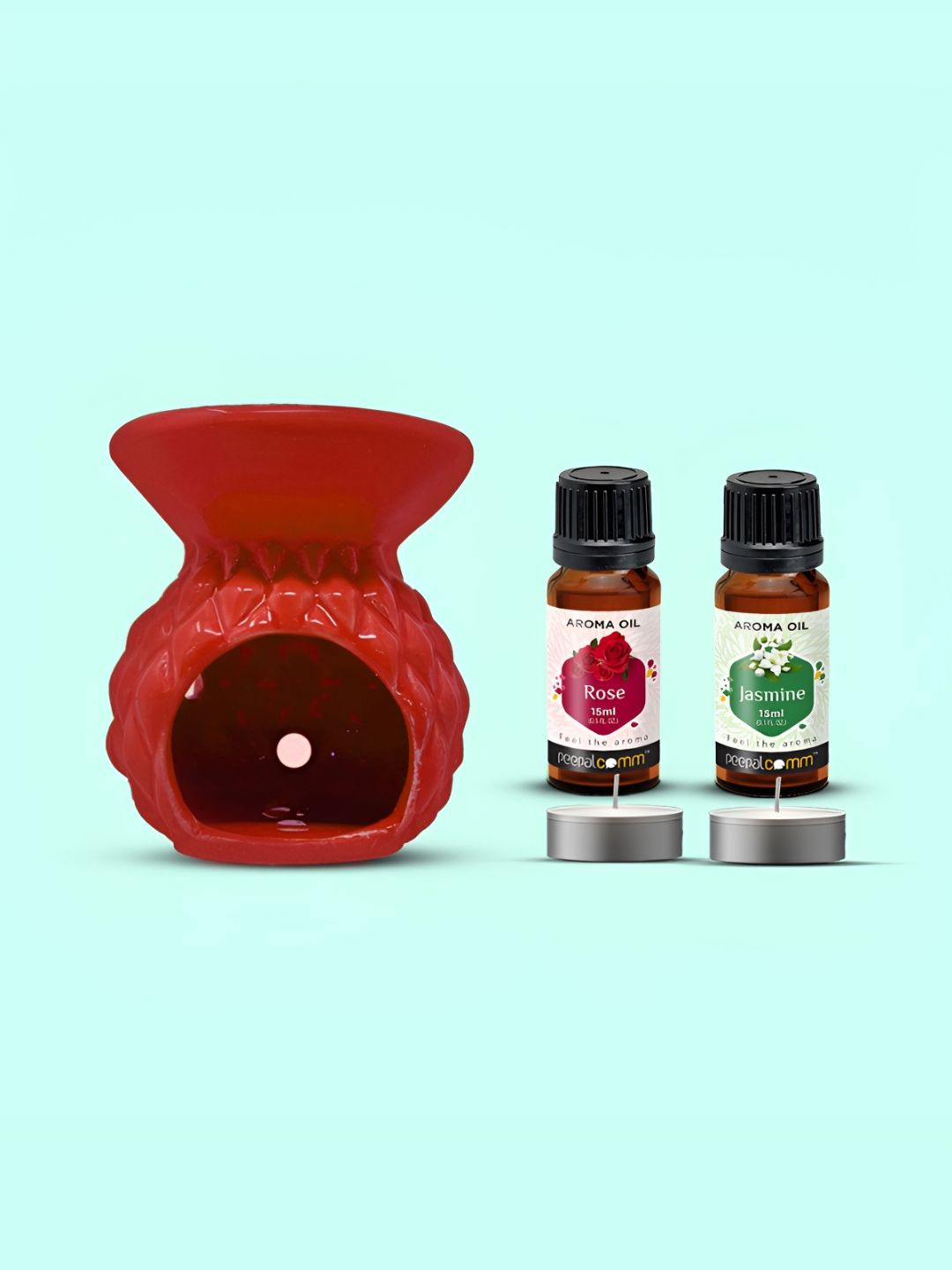 PEEPALCOMM 5Pcs Red Textured Ceramic T-light Aroma Diffuser With Oils - 15 ml Each-picture-16