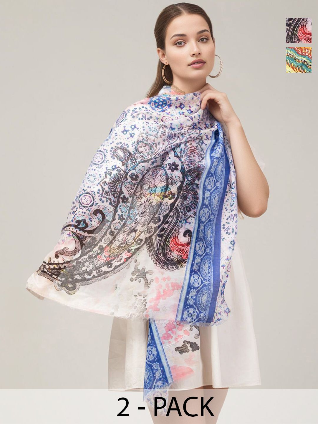 J Style Women Pack of 2 Paisley Printed Stole-picture-13