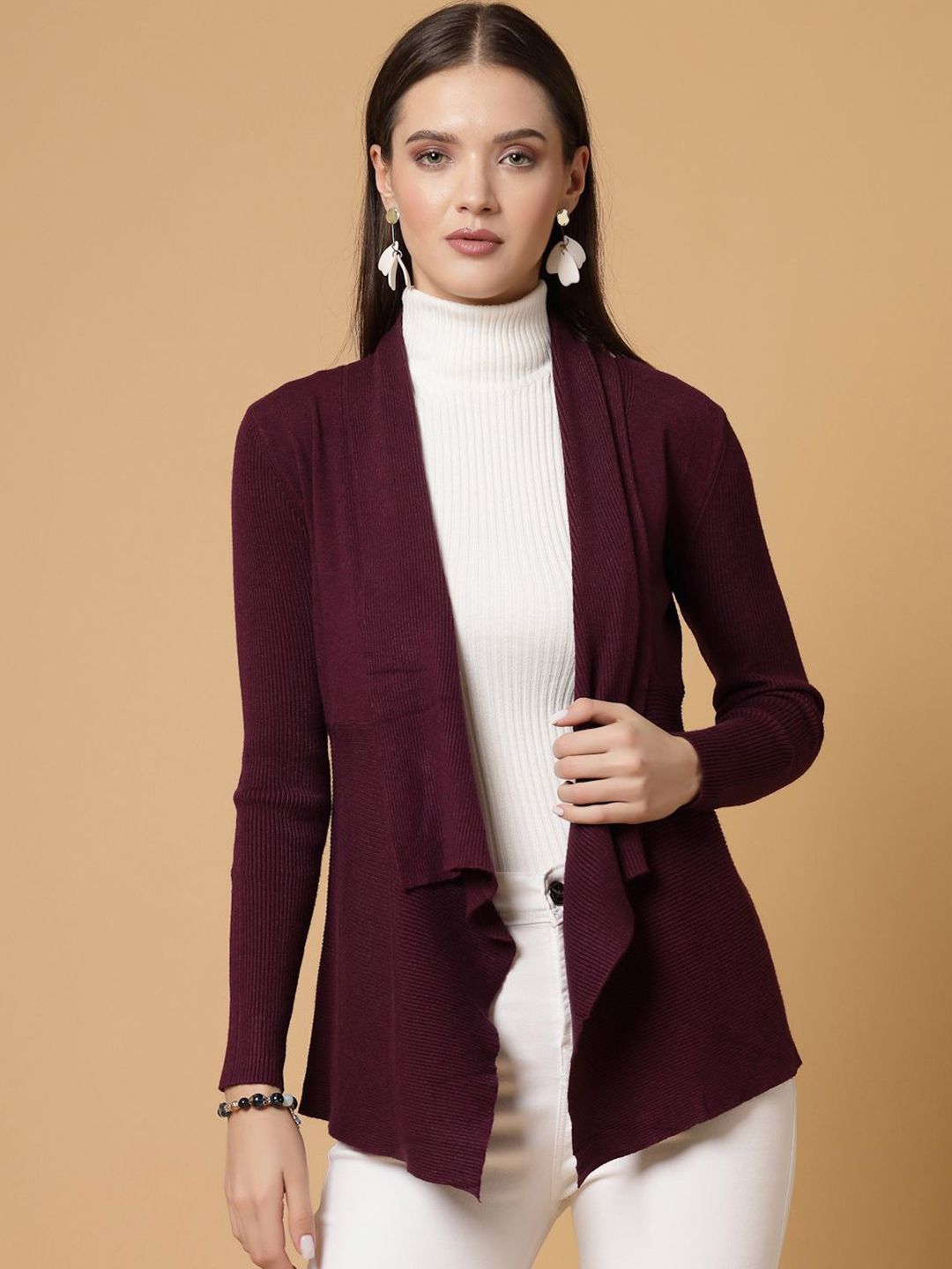 Mafadeny Striped Open Front Shrug-picture-20