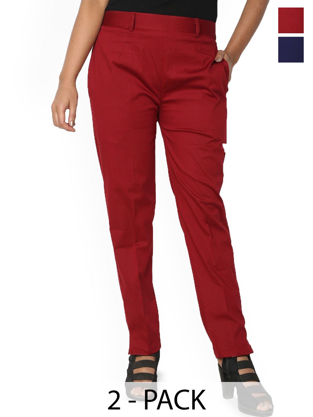 SRISARAS Women Pack Of 2 Regular Fit Cotton Trousers-picture-39
