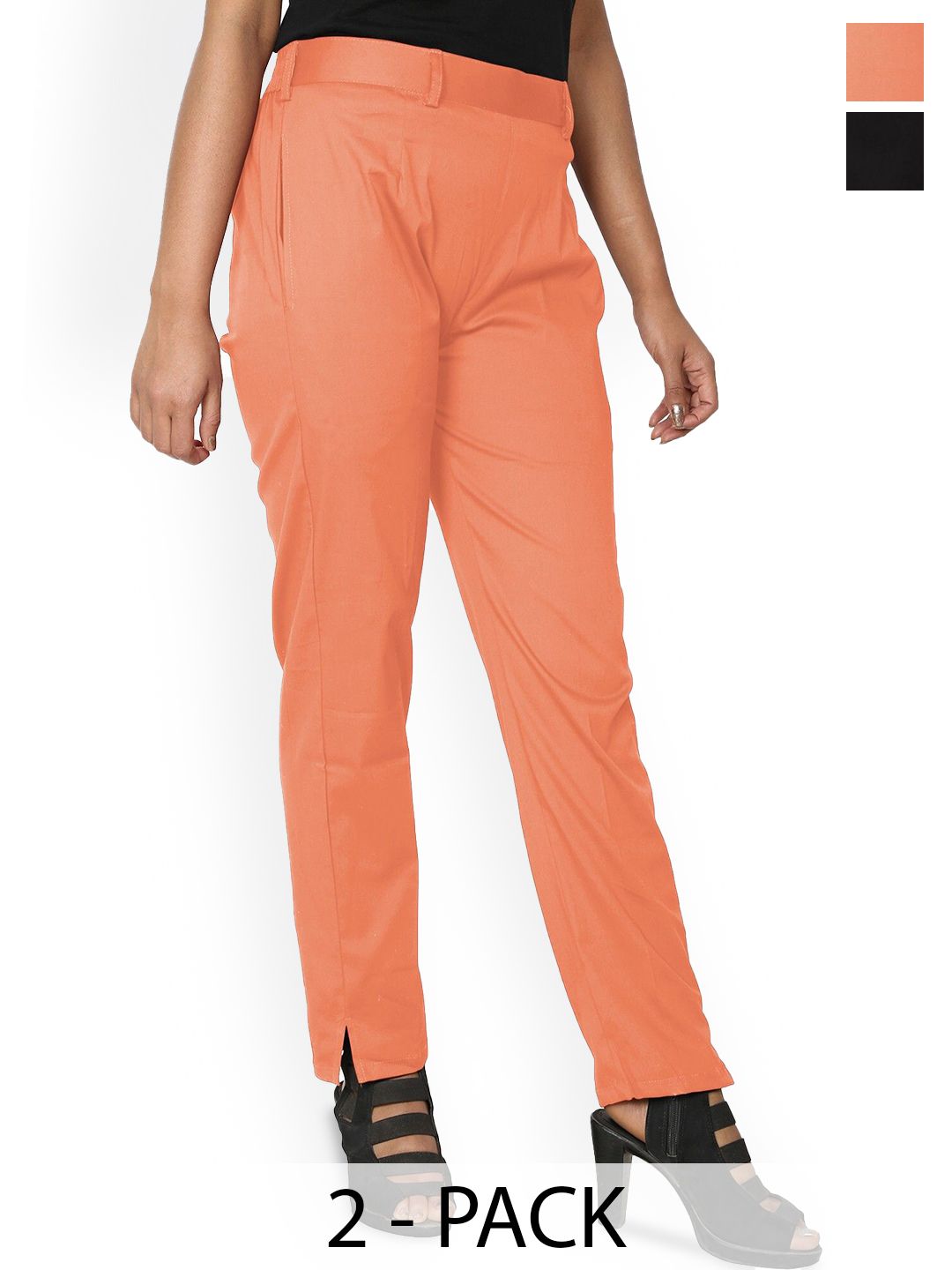 SRISARAS Women Pack Of 2 Mi Rise Regular Fit Cotton Peg Trousers-picture-17