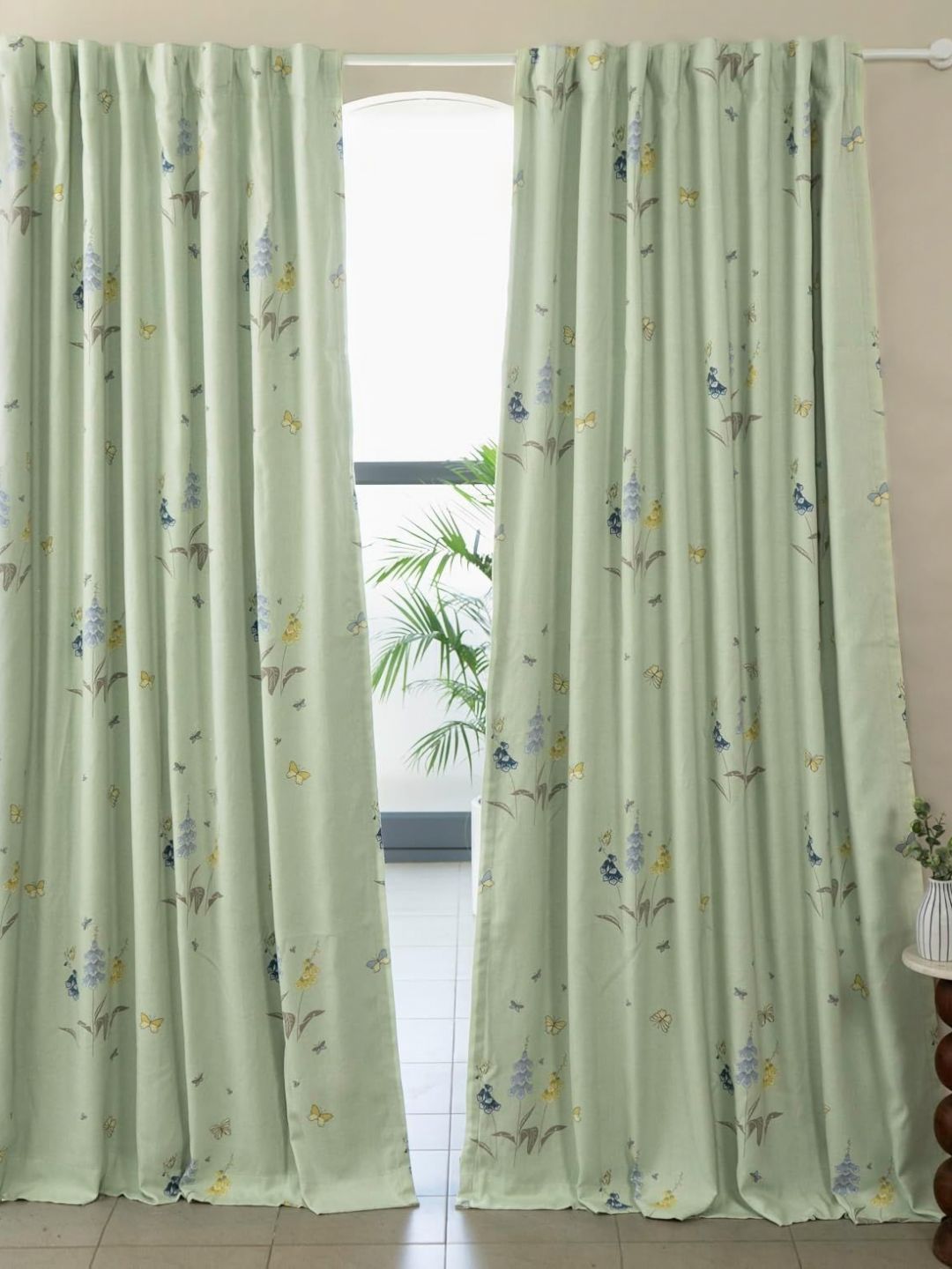 Tranquebar Home Green 2 Pieces Floral Printed Fade Resistant Black Out Door Curtains-picture-38