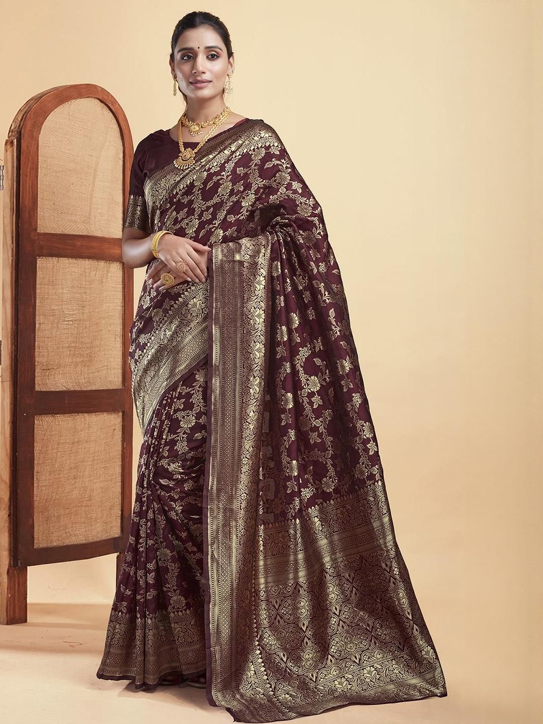 HERE&NOW Woven Design Zari Silk Blend Banarasi Saree-picture-41