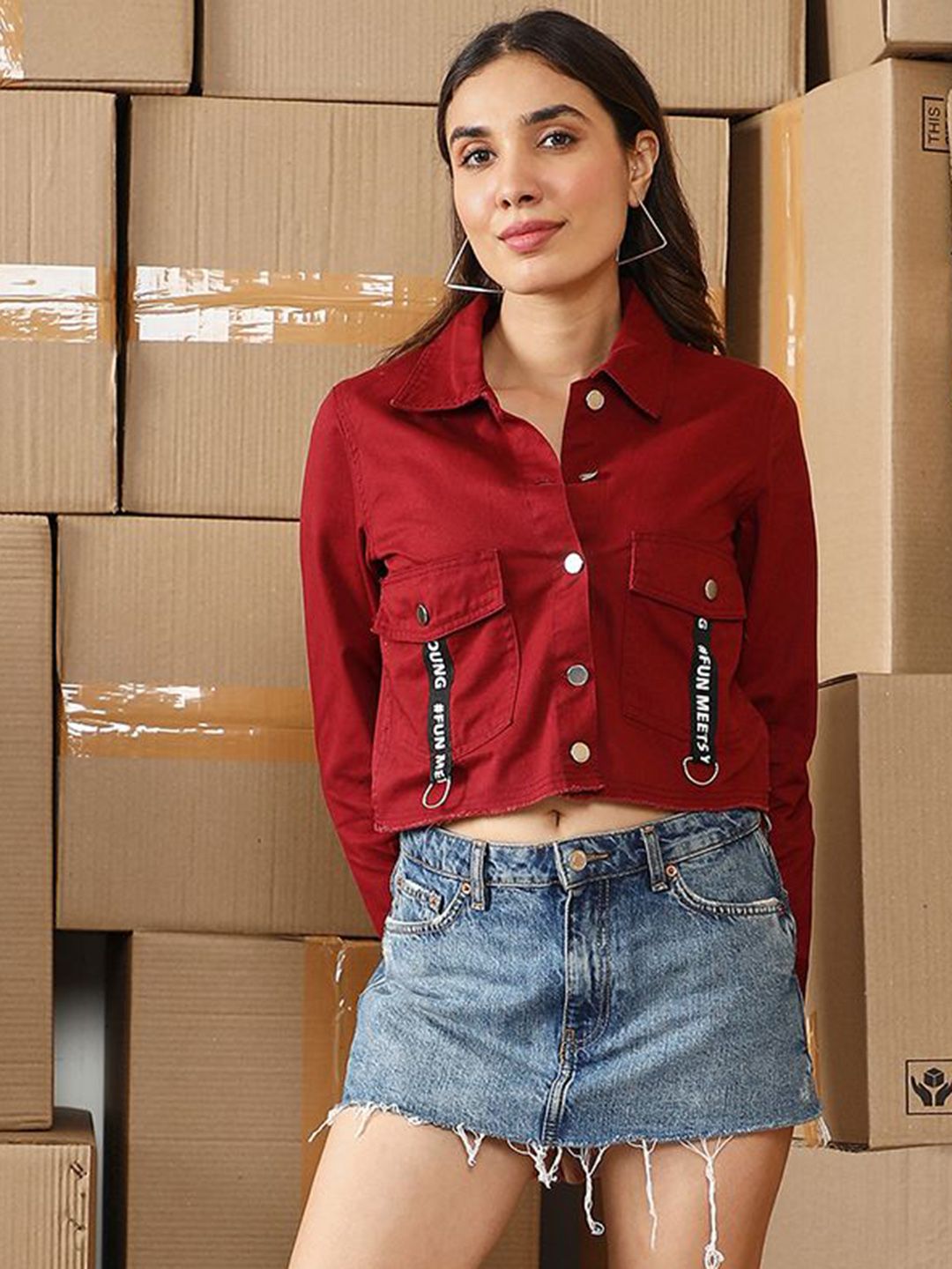 PINACOLADA Women Spread Collar Solid Lightweight Casual Cotton Denim Jacket-image-40