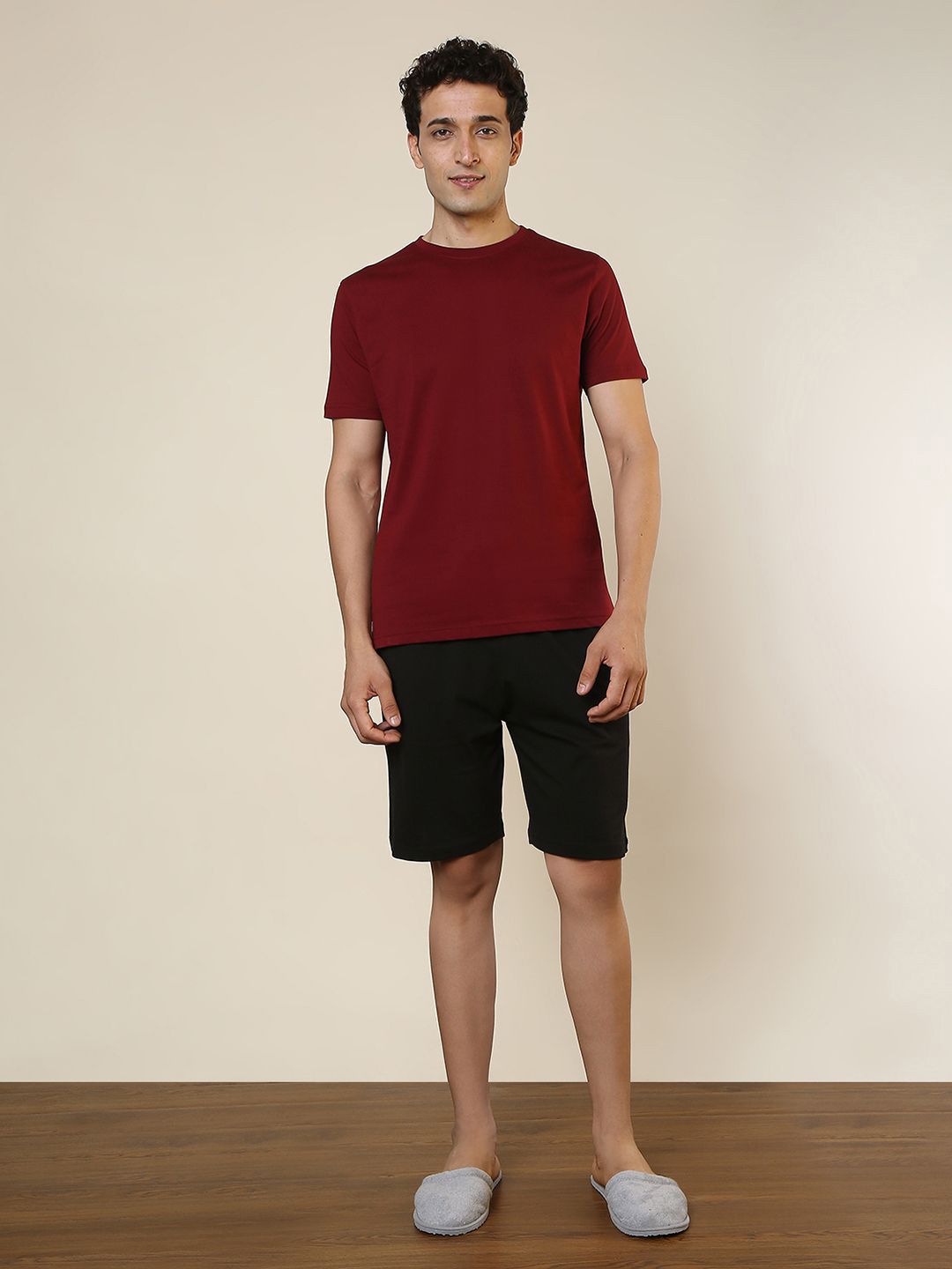 SleepZ by Raymond Men Round Neck Pure Cotton T-Shirt & Short Set Night Suit-picture-24