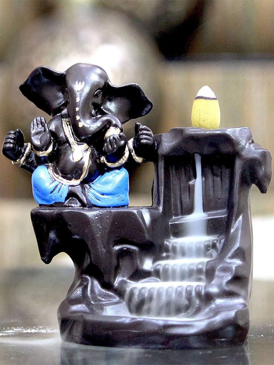 CRAFTAM Black & Blue Ganesha Smoke Backflow Fountain With 1 Scented Cone