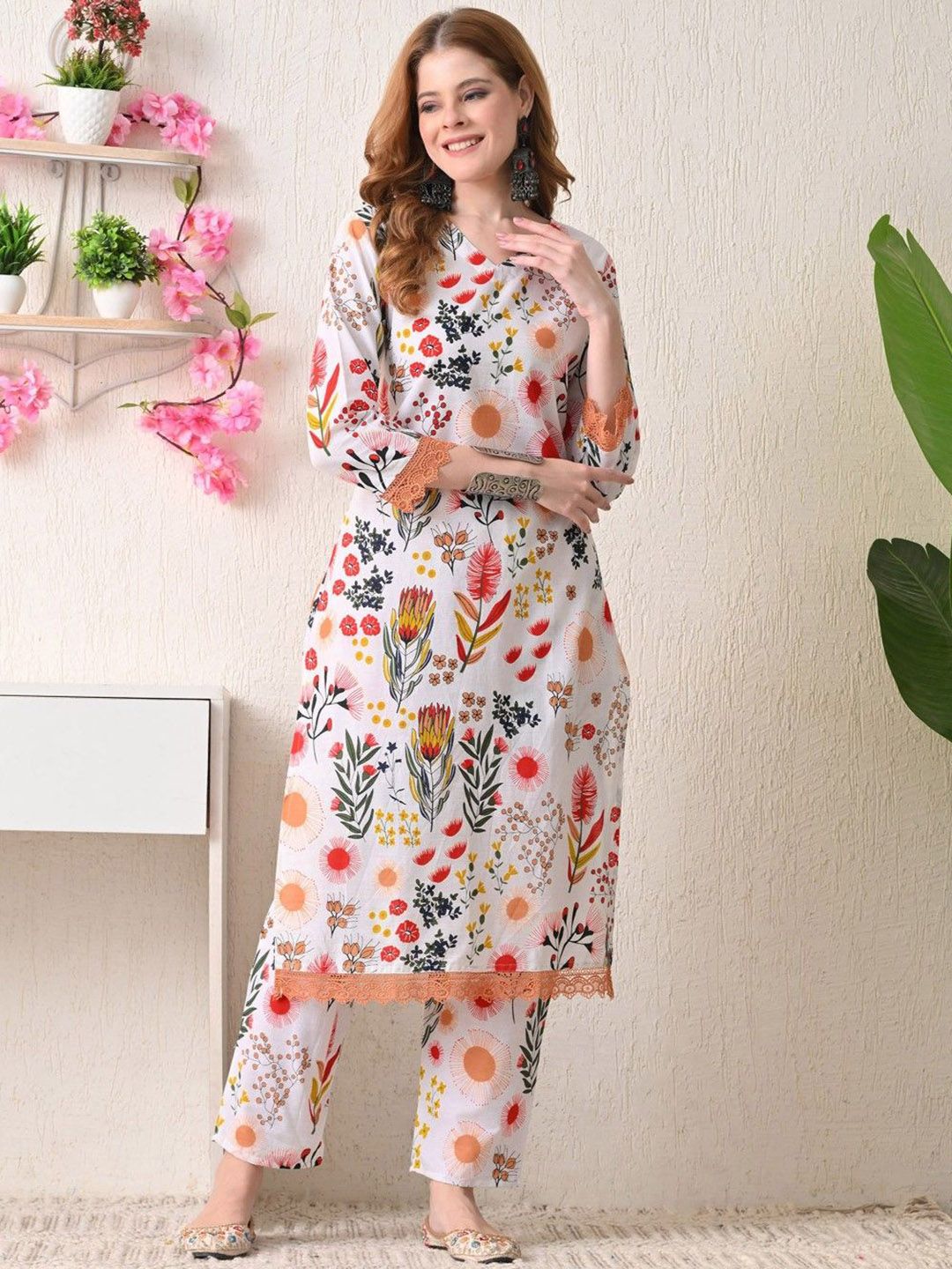 BKApparels Women Floral Printed Cotton Kurta with Trousers-picture-31