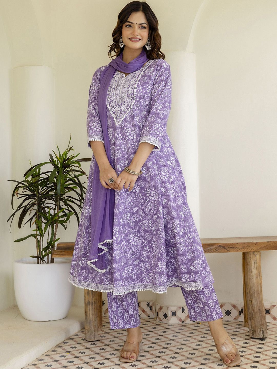 Anouk Women Floral Embroidered Regular Aari Work Pure Cotton Kurta with Pyjamas & Dupatta