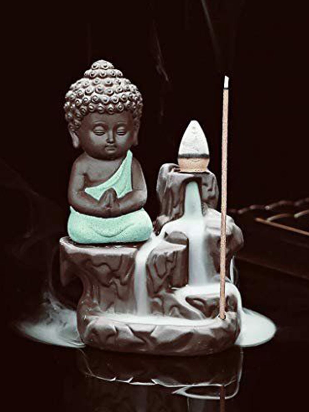 CRAFTAM Black & Green Buddha Smoke Backflow Fountain With 10 Scented Cone-image-4