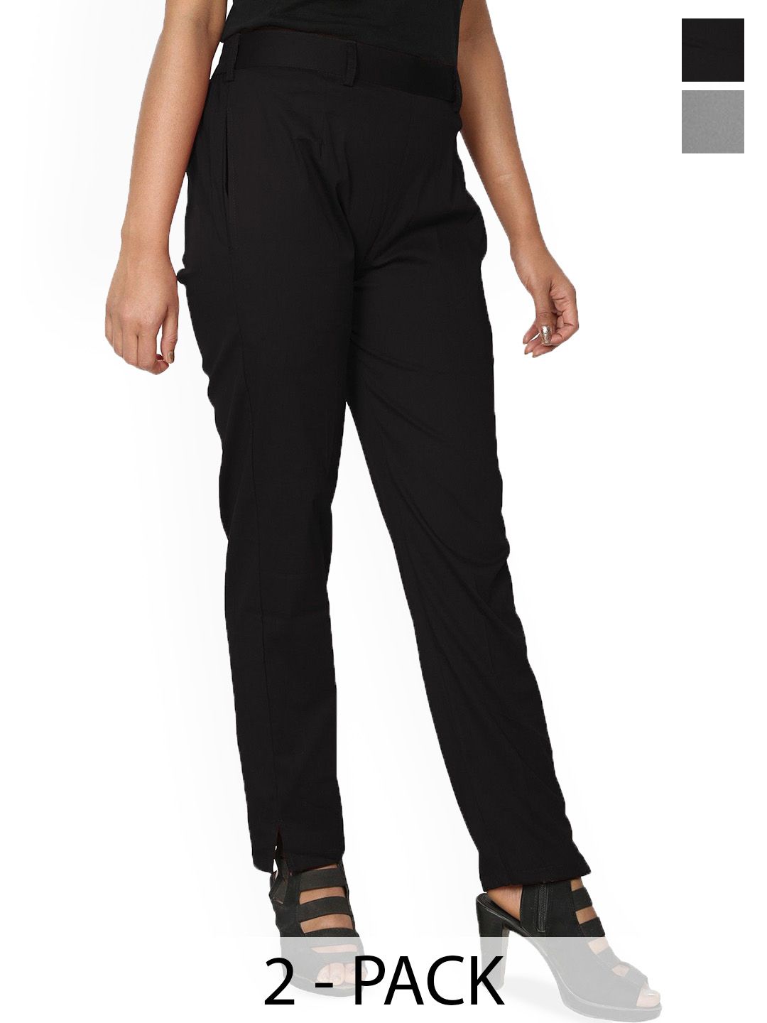 SRISARAS Women Pack Of 2 Slim Fit Mid-Rise Cotton Peg Trousers-picture-15