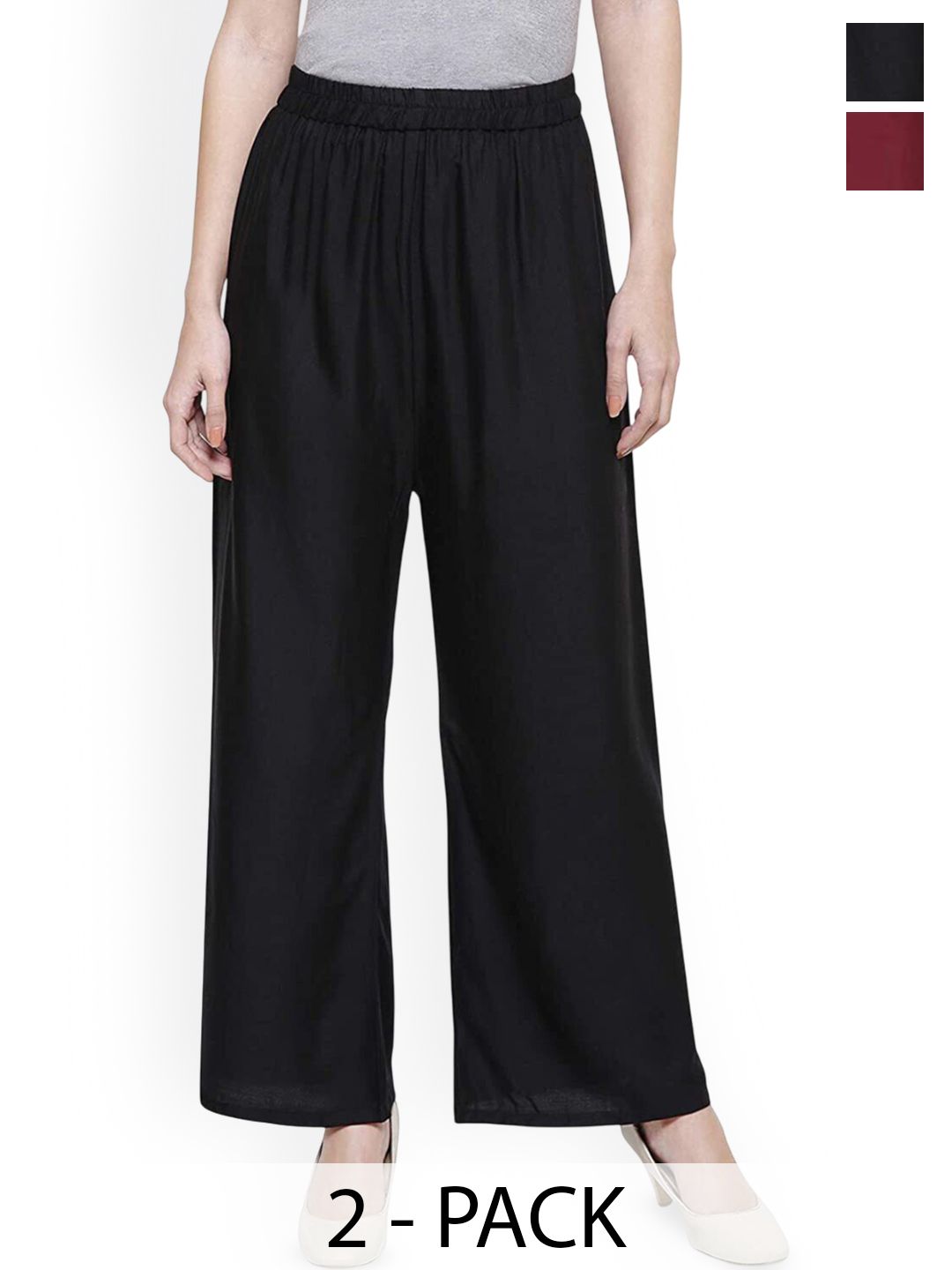 SRISARAS Women Pack of 2 Regular Fit Mid-Rise Parallel Trousers-picture-25