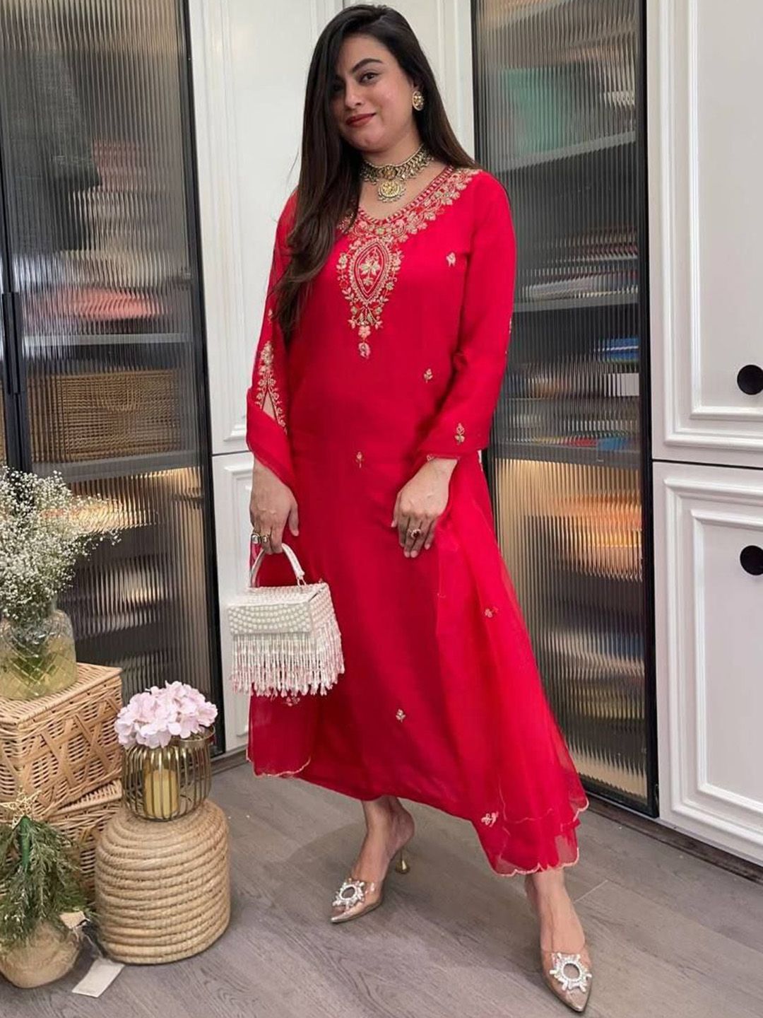 KALINI Women Ethnic Motifs Printed A-Line Kurta with Trousers & Dupatta