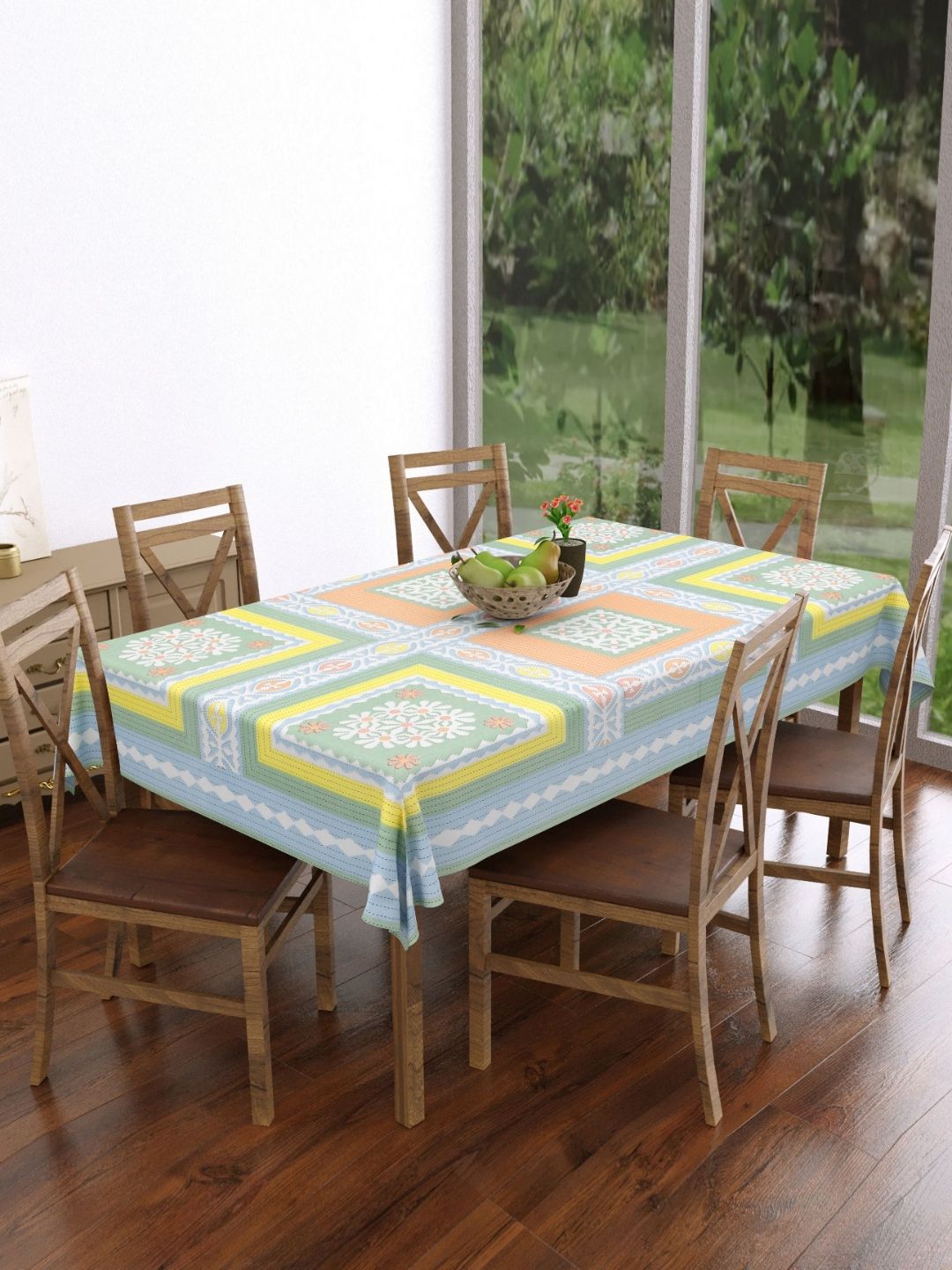 Texstylers Multicoloured Geometric Printed Anti-Slip Cotton 6-Seater Table Cover-picture-31