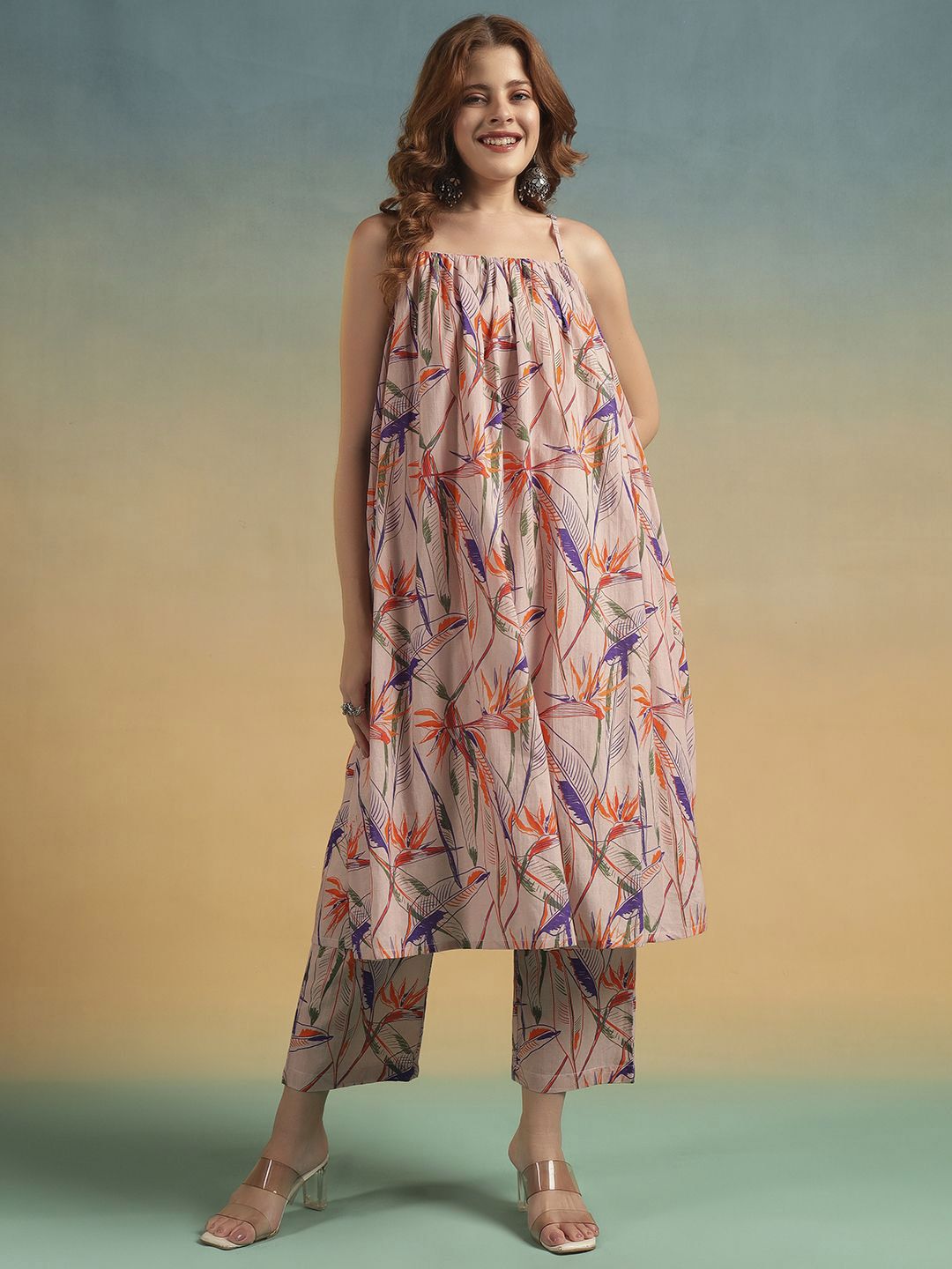 MAHUKAA Women Floral Printed A-Line Pure Cotton Kurta With Trousers-picture-21