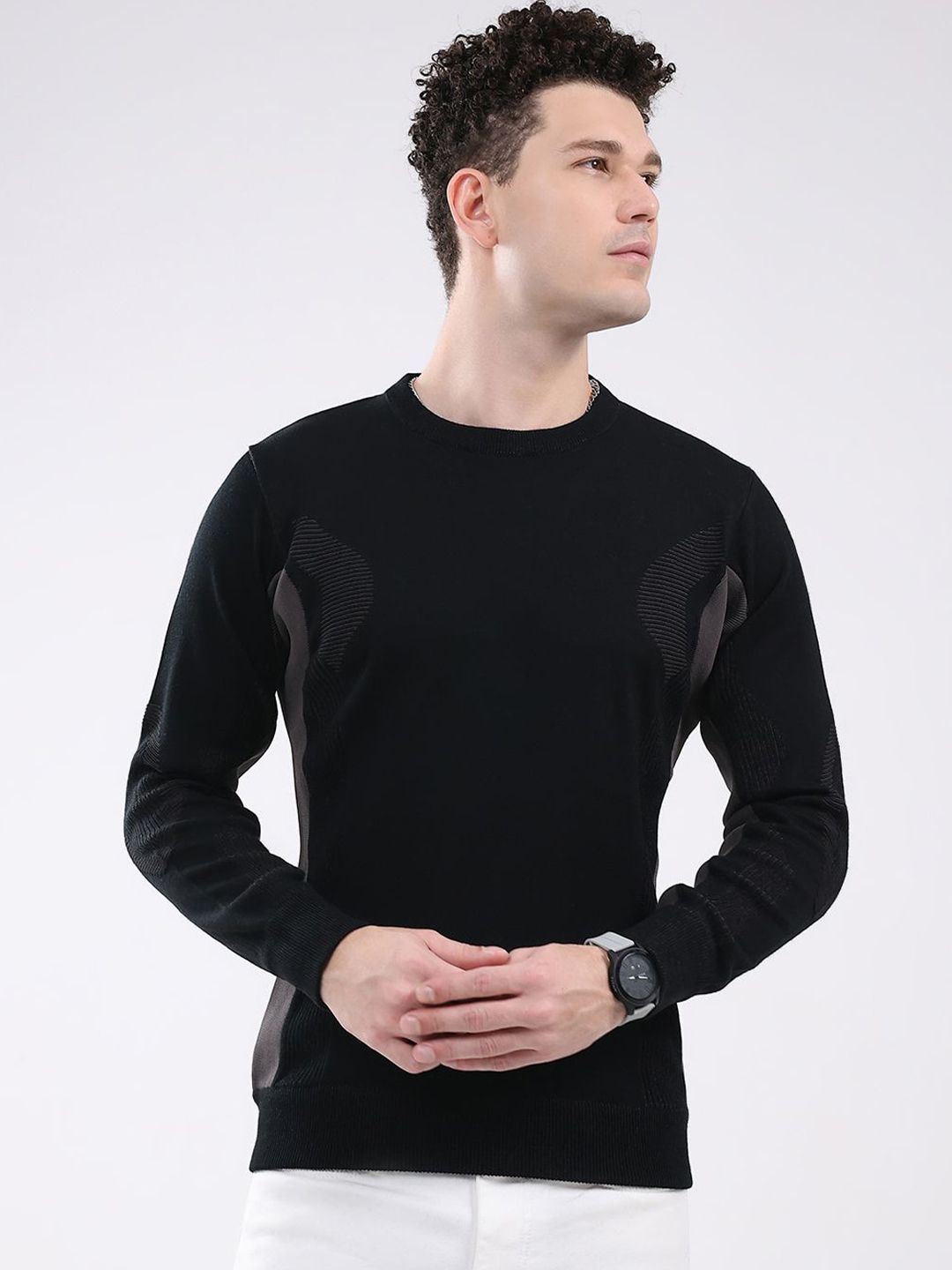 Monte Carlo Men Solid Round Neck Ribbed Pullover Sweater-picture-33