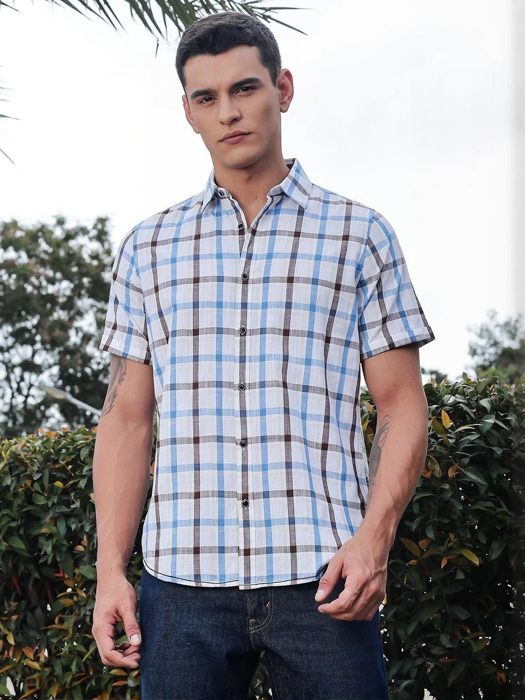 Thomas Scott Men Classic Slim Fit Windowpane Checks Checked Casual Shirt-picture-31