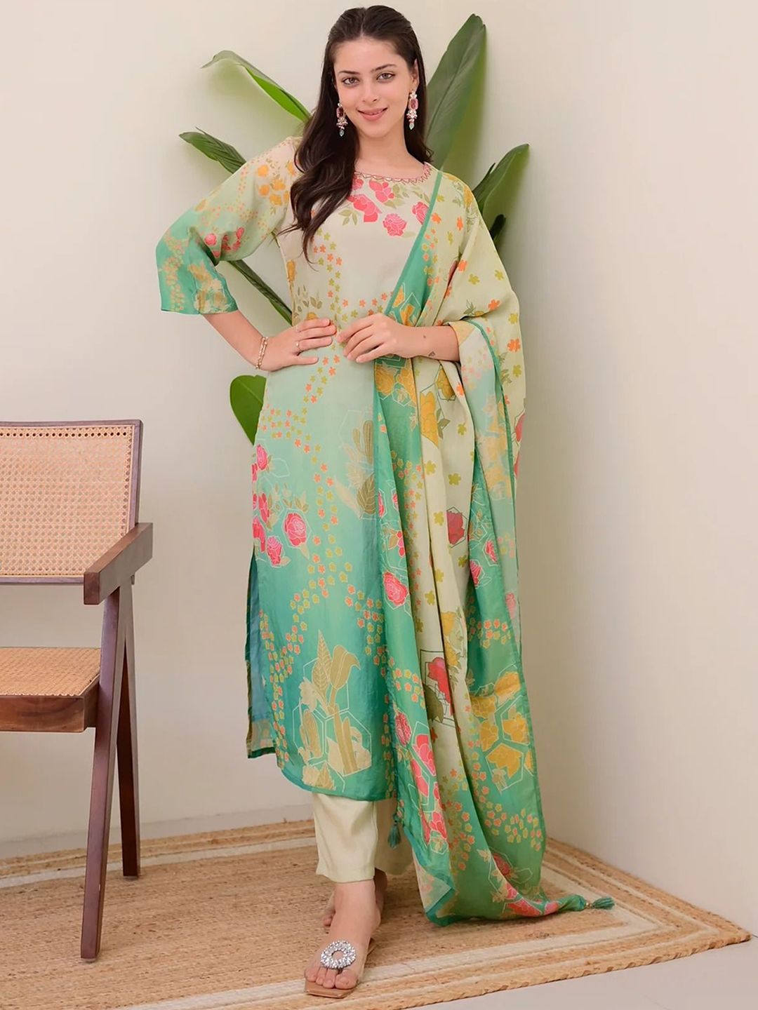 KALINI Women Floral Printed Kurta with Trousers & Dupatta