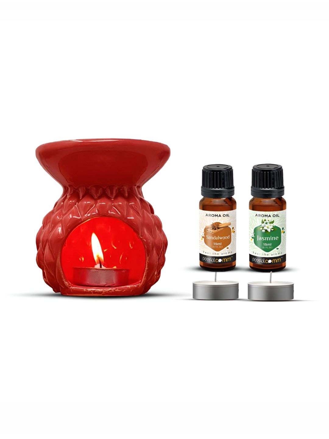 PEEPALCOMM 5Pcs Red Textured Ceramic T-light Aroma Diffuser With Oils - 15 ml Each-picture-19