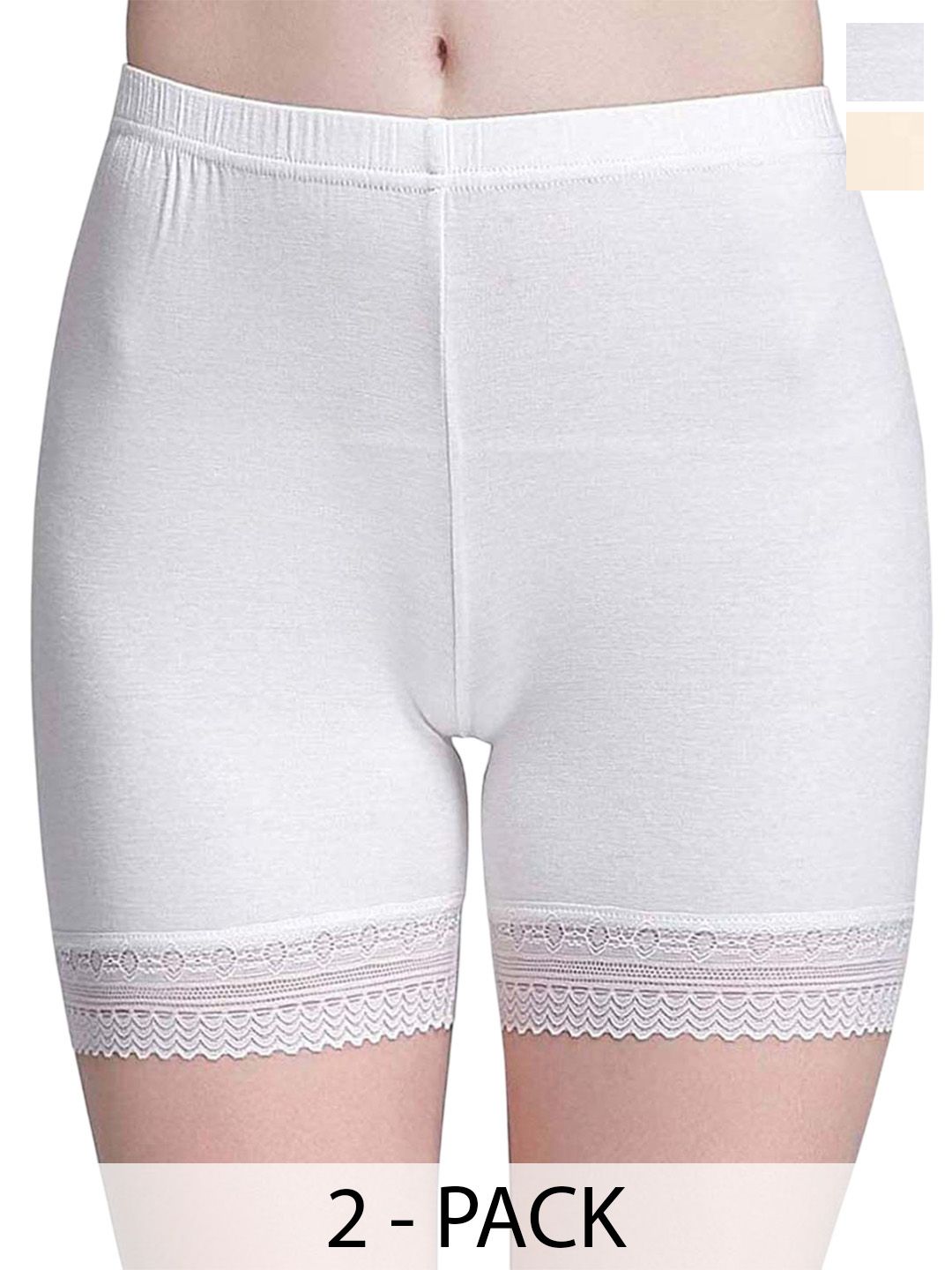 SHOPPY VILLA Women Pack Of 2 Mid-Rise Under Dress Seamless Lace Edge Cycling Sports Shorts-picture-31