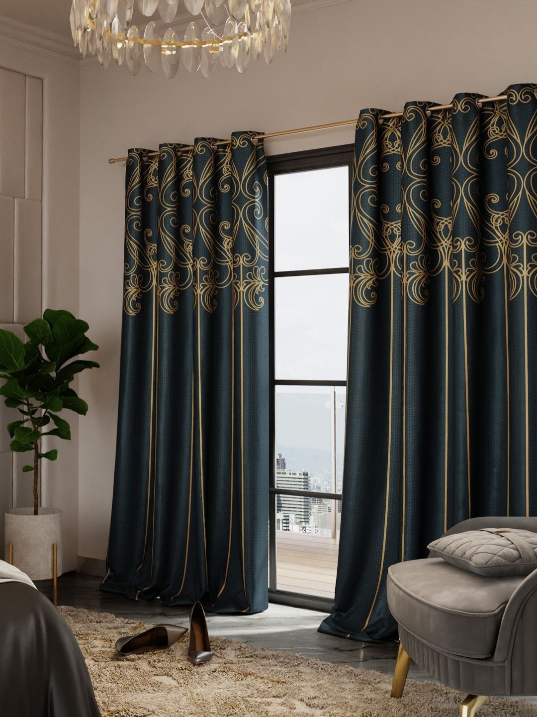 Stoa Paris Olive Green & Gold-toned 2 Pieces Ethnic Motifs Printed Door Curtain-image-15