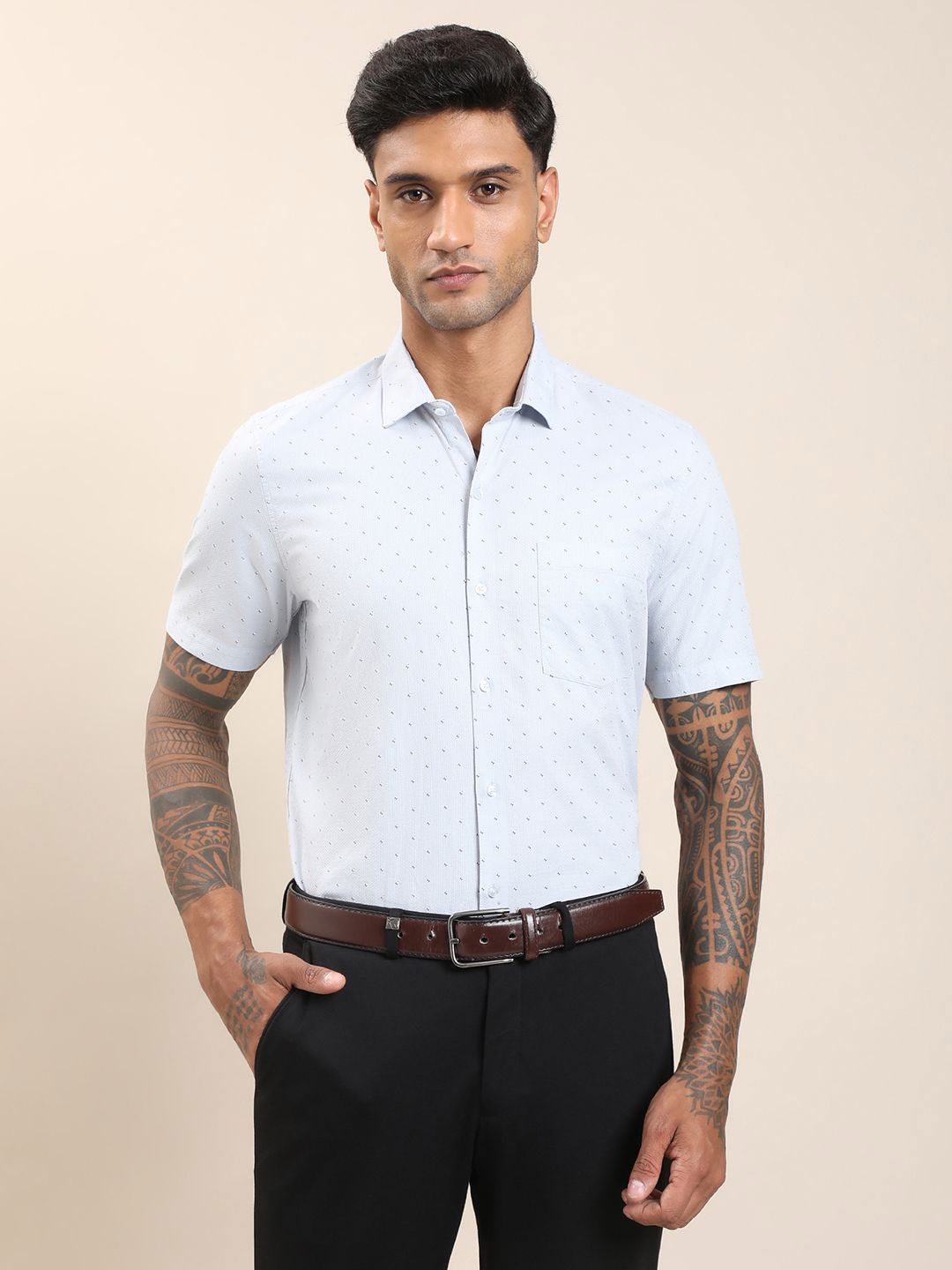Turtle Men Standard Fit Micro Ditsy Printed Spread Collar Cotton Formal Shirt-picture-33