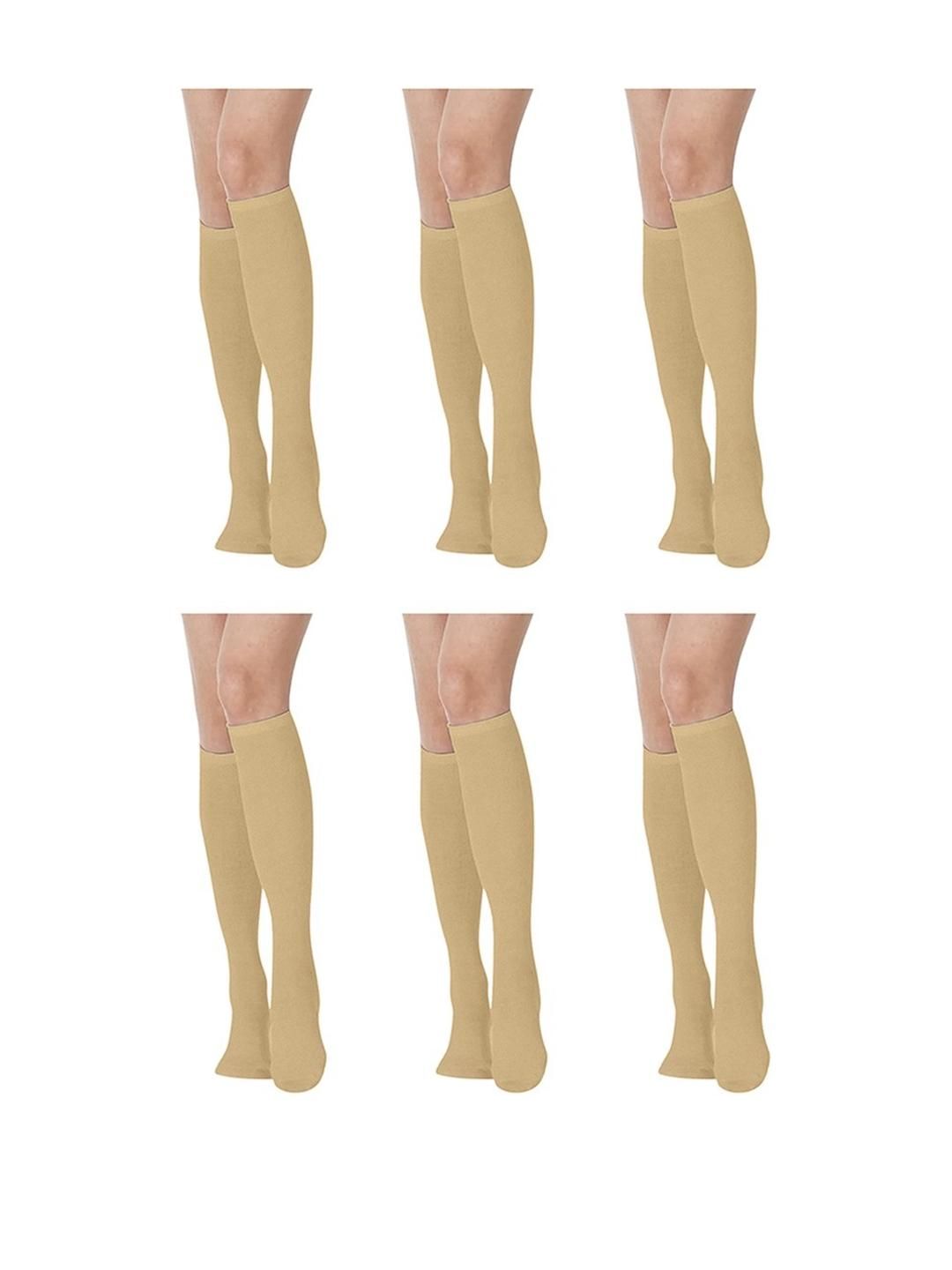 MUKHAKSH Women Set Of 6 Cotton Plain Knee High Socks-picture-25