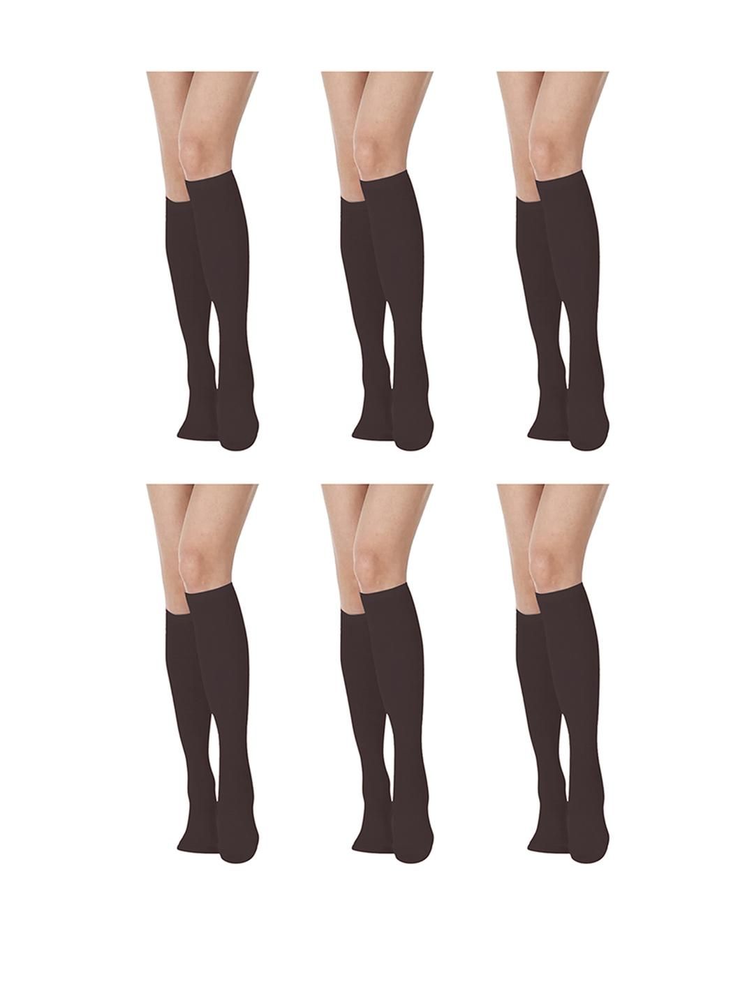 MUKHAKSH Women Brown Cotton Pair Of 6 Knee Length Socks-picture-29