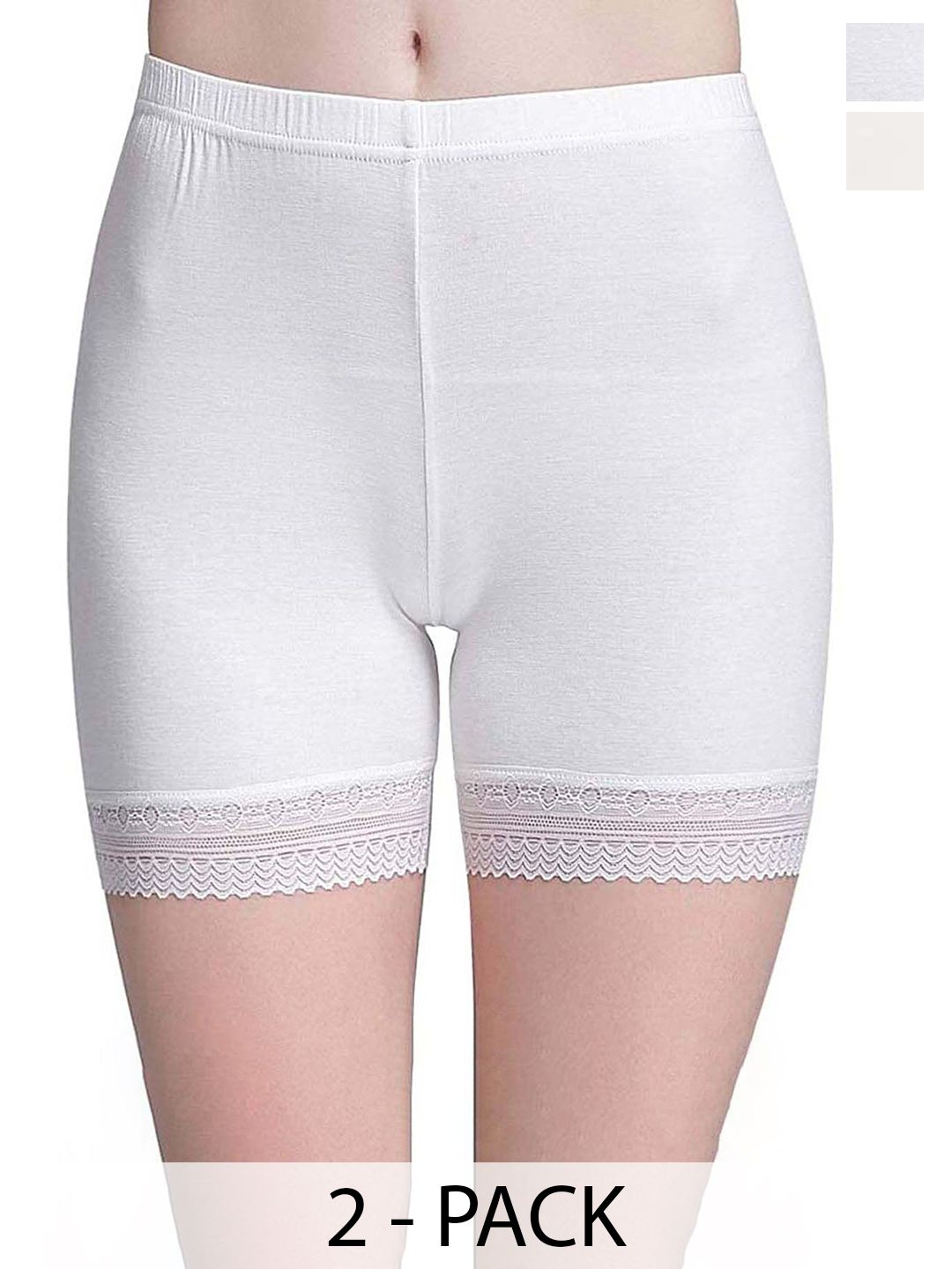 SHOPPY VILLA Women Pack Of 2 Mid-Rise Seamless Under Dress Rapid-Dry Shorts With Lace Edge-picture-17