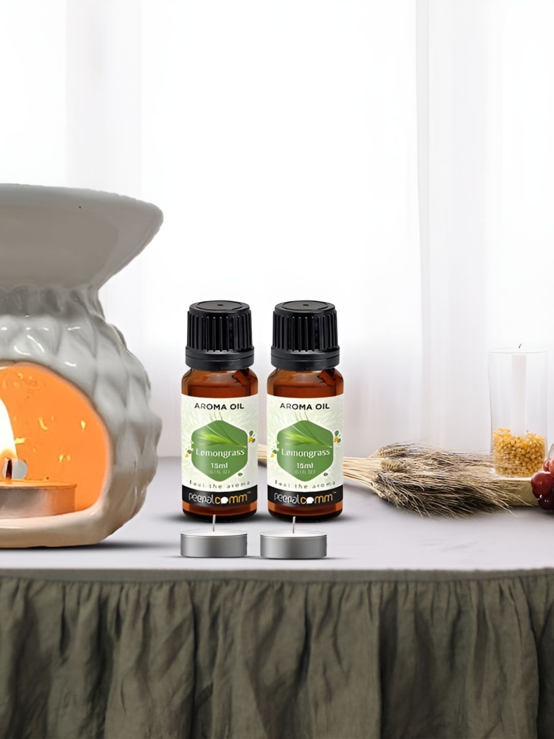 PEEPALCOMM 5Pcs White Textured Ceramic T-light Aroma Diffuser With Oils - 15 ml Each-picture-47