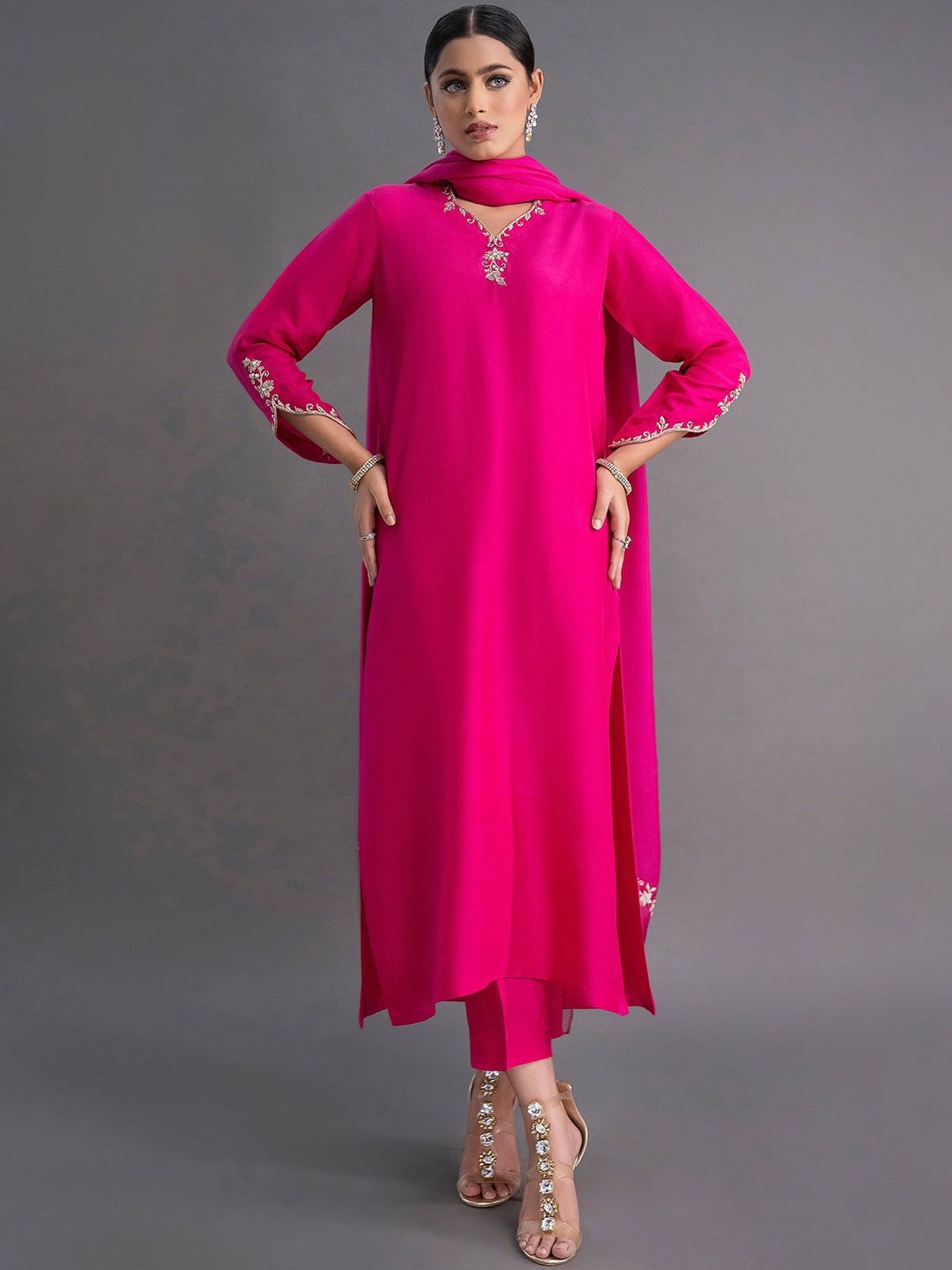 RUNAYA NX Women Floral Embroidered Straight Kurta with Trousers & Dupatta-picture-28