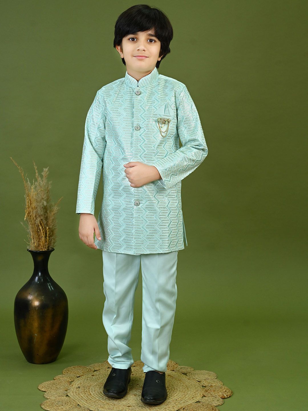 BT DEZINES Boys Zig Zag Embroidered Sequined Sherwani Set-picture-36