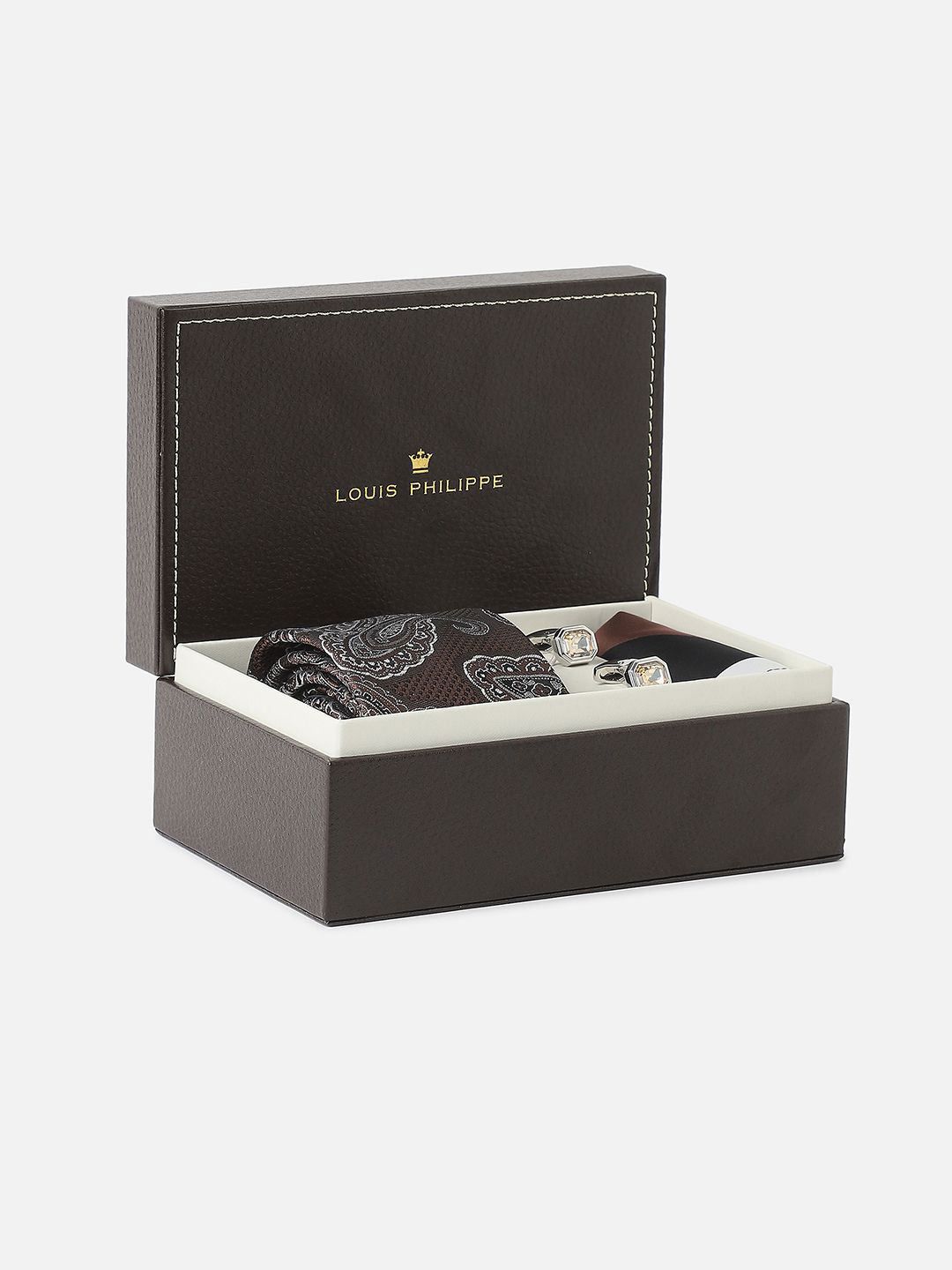 Louis Philippe Men Embroidered Tie, Cufflinks, Pocket Square Accessory Gift Set-picture-24