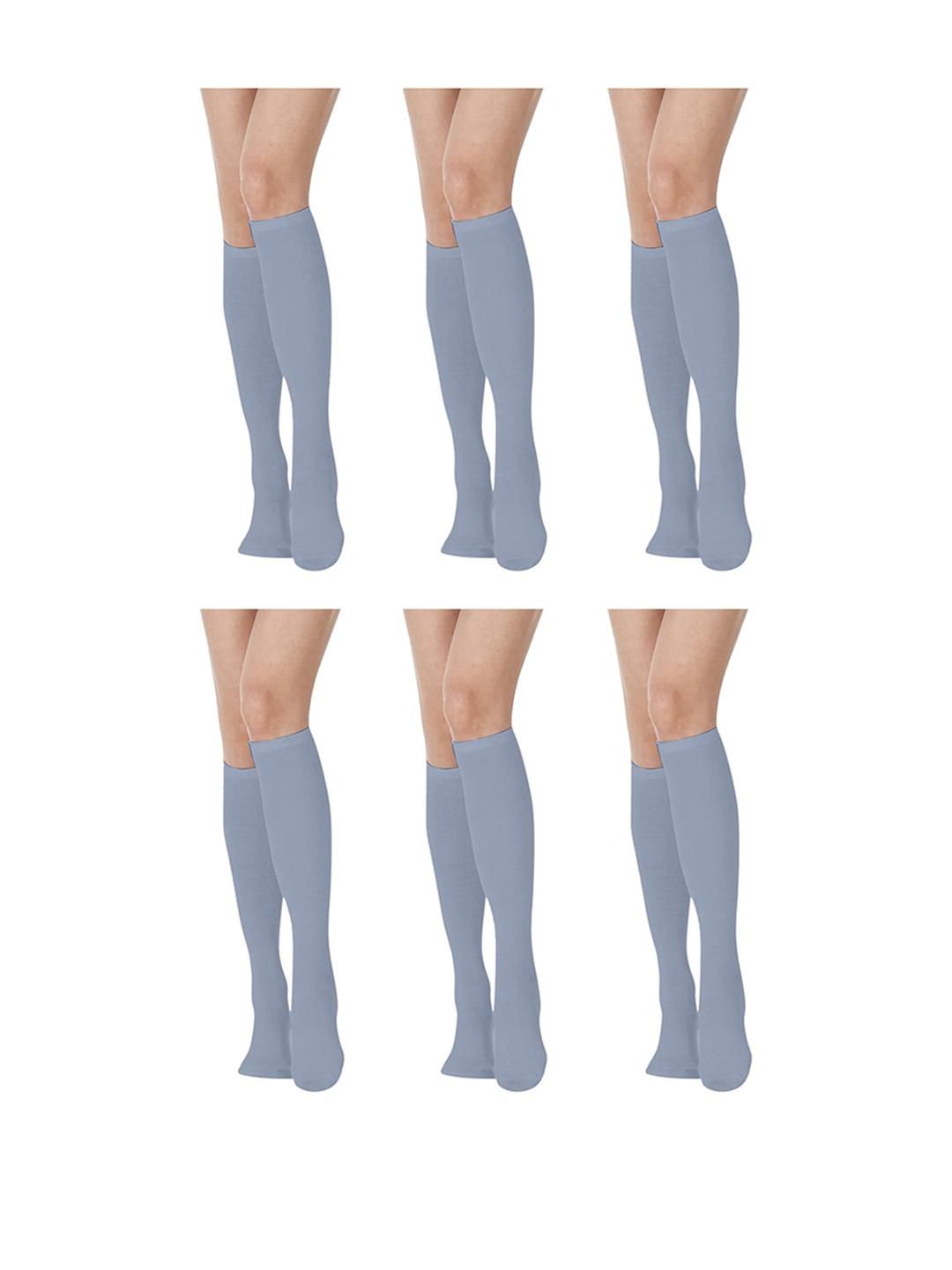 MUKHAKSH Women Grey Cotton Pair Of 6 Knee Length Socks-picture-30