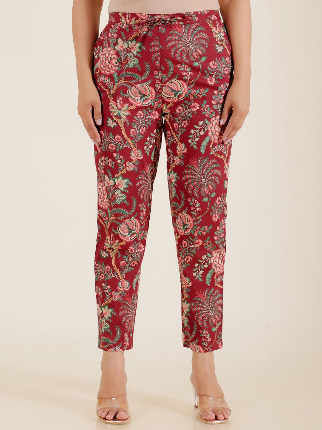 Aramya Women Printed Cotton Straight Fit Trousers-image-3