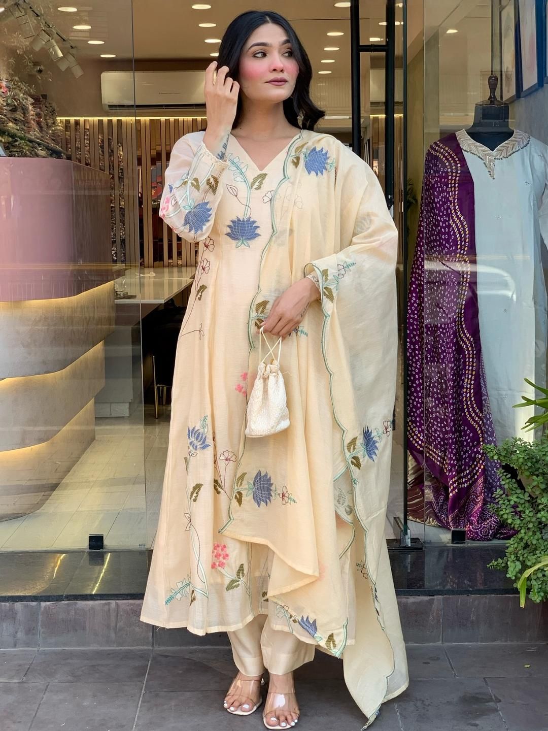 CaniBani Women Pure Cotton Embroidered Kurta Sets