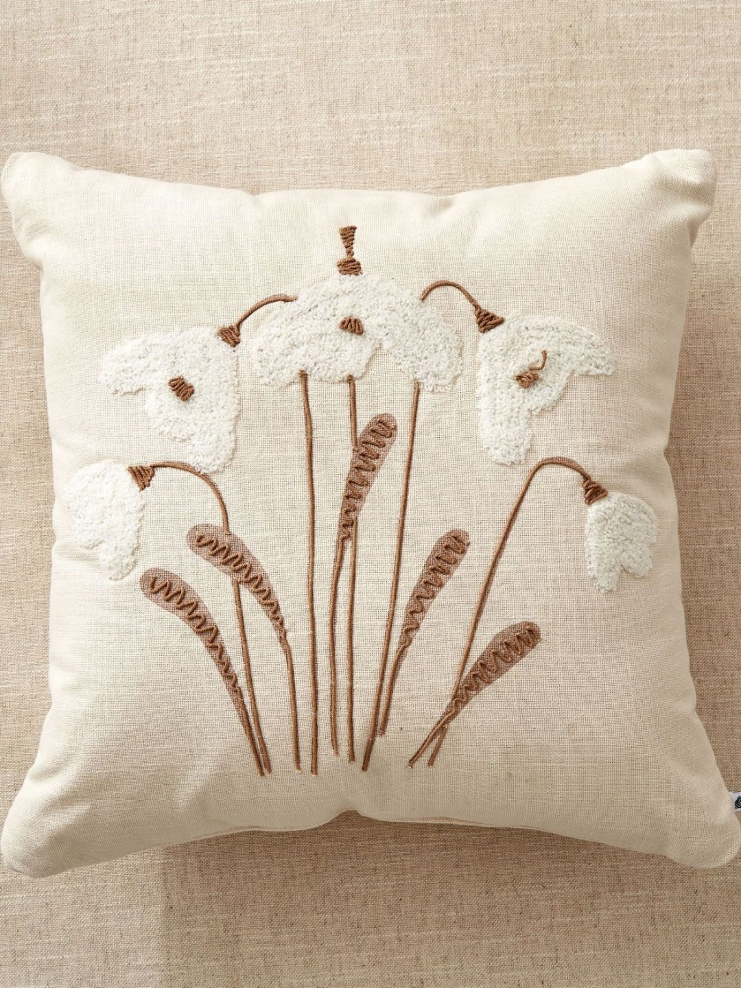 Home Centre Sundried Sanc Fleuris Off -White & Brown Embroidered Square Shaped Pre-Filled-image-40
